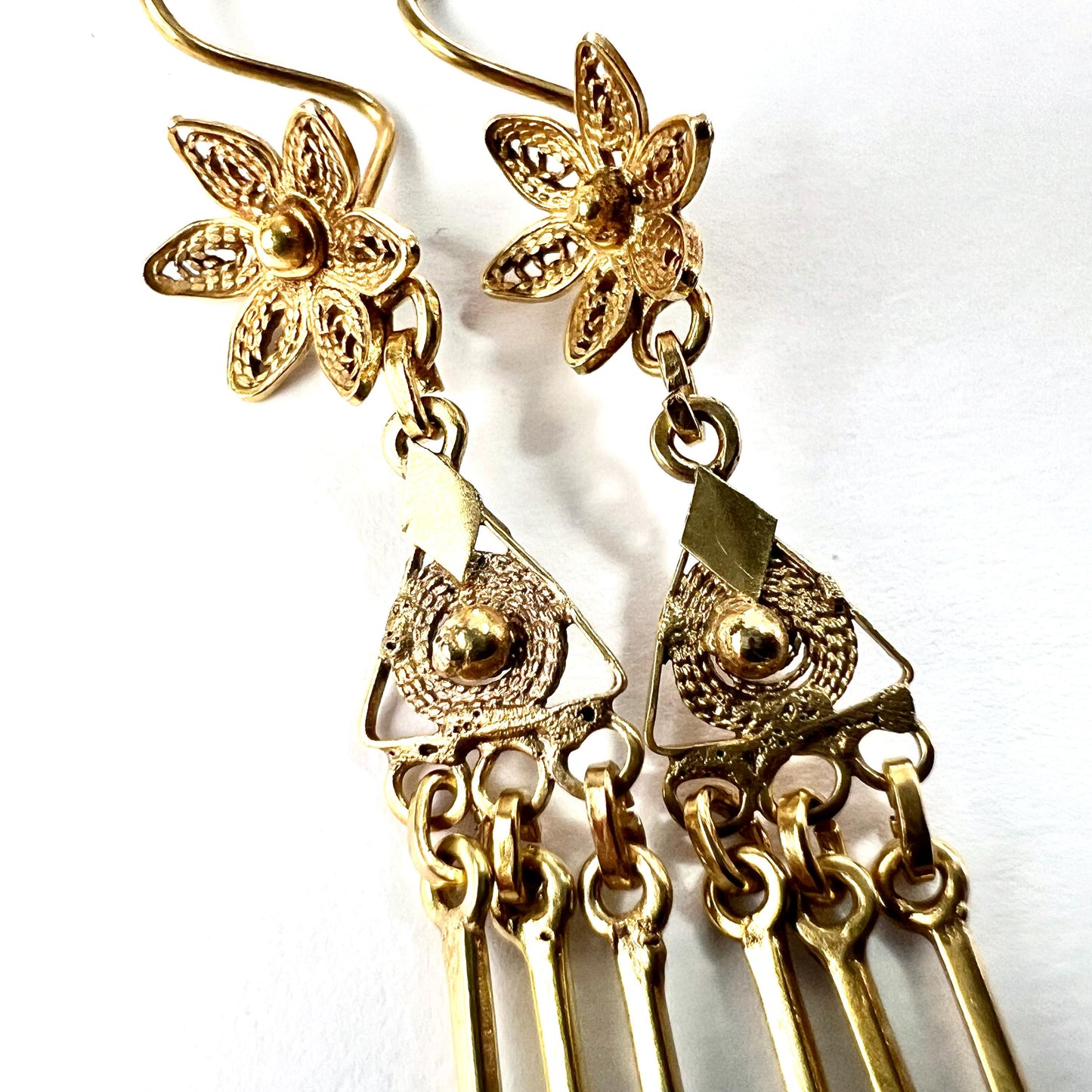 Vintage Gold Filigree Flower Drop Pearl Earrings