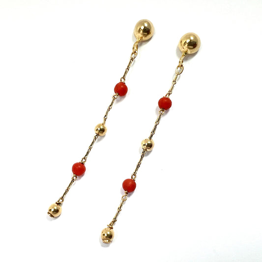 Vintage Italian Coral 9CT Gold Longline Earrings