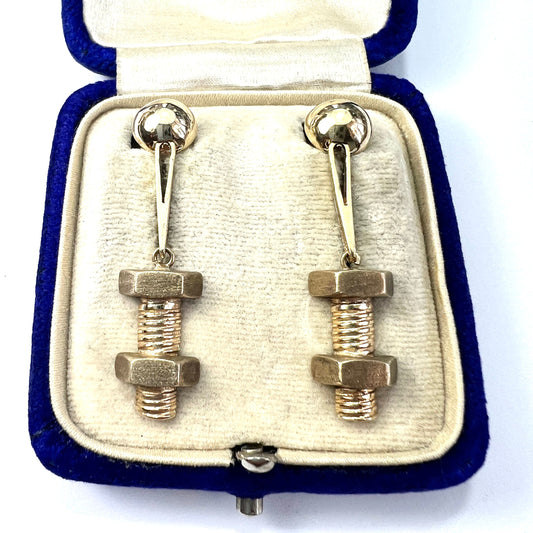 Vintage 9CT Gold Nut and Bolt Drop Earrings