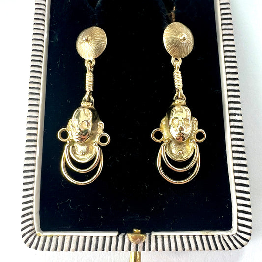 Vintage 9CT Gold Tribal Face Earrings