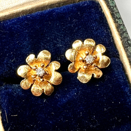 Vintage Diamond Flower Stud Earrings in 9CT Gold