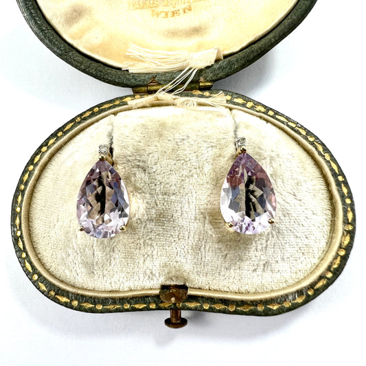 Vintage Diamond and Amethyst 9CT Gold Teardrop Earrings