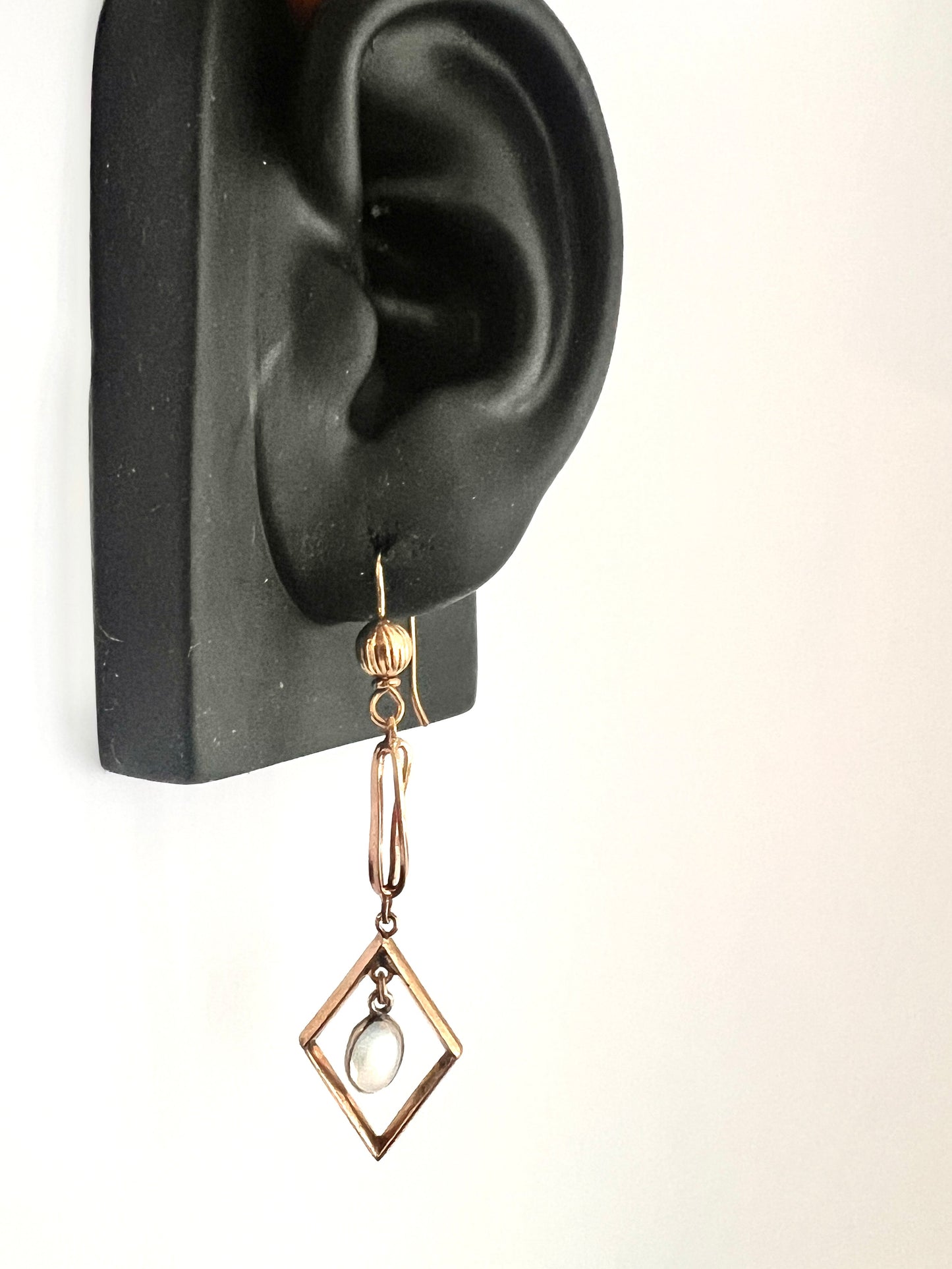 Vintage Gold Moonstone Diamond Dangle Earrings