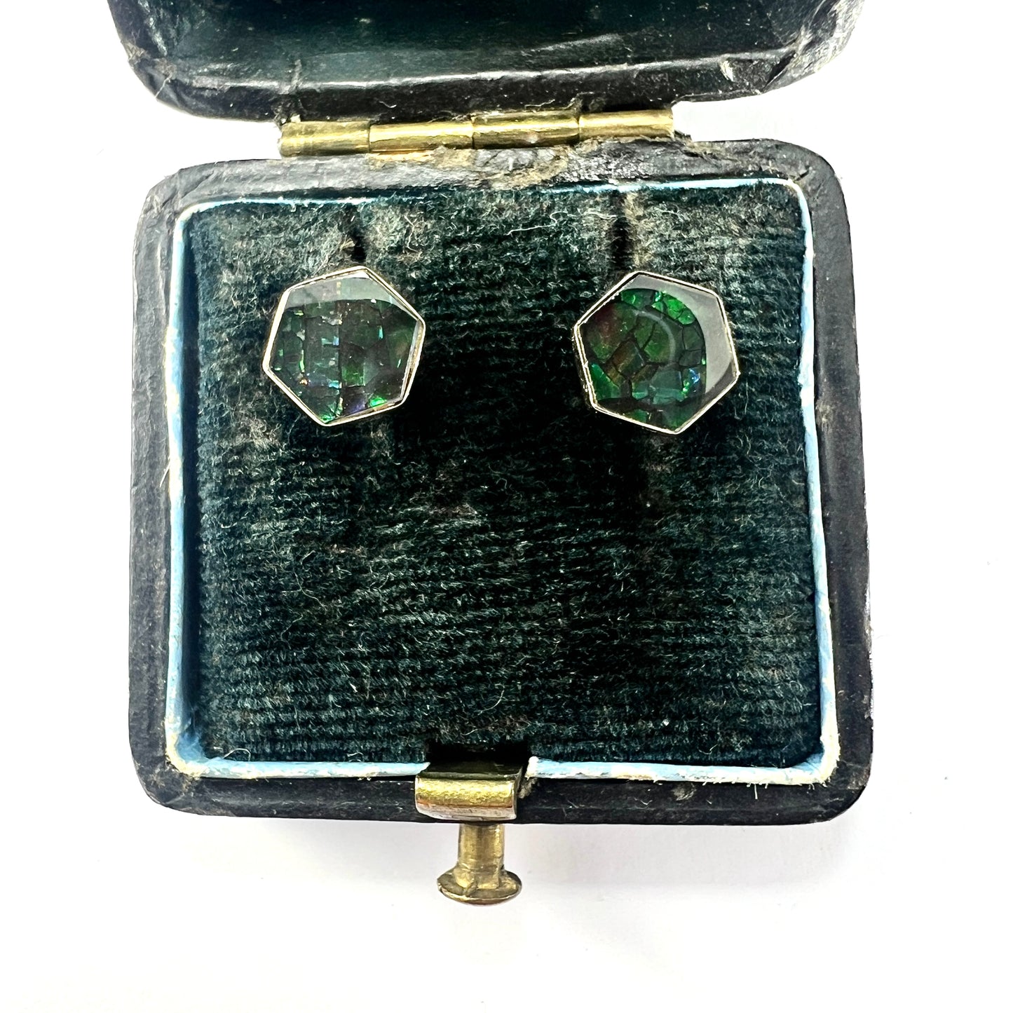 Korite Ammolite 14CT Gold Hexagon Stud Earrings