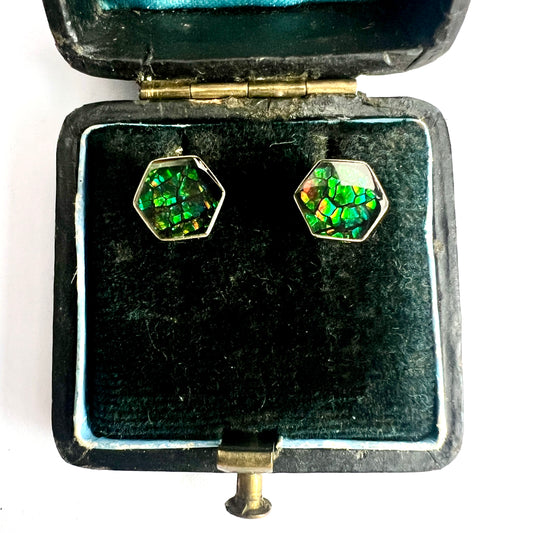 Korite Ammolite 14CT Gold Hexagon Stud Earrings