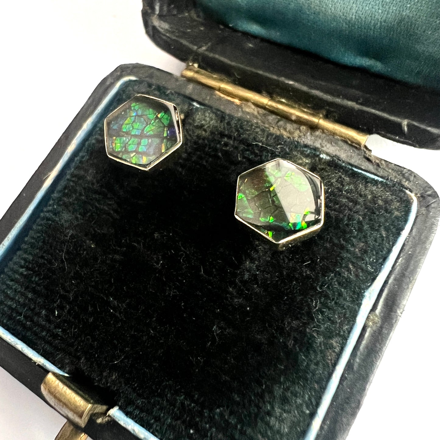 Korite Ammolite 14CT Gold Hexagon Stud Earrings