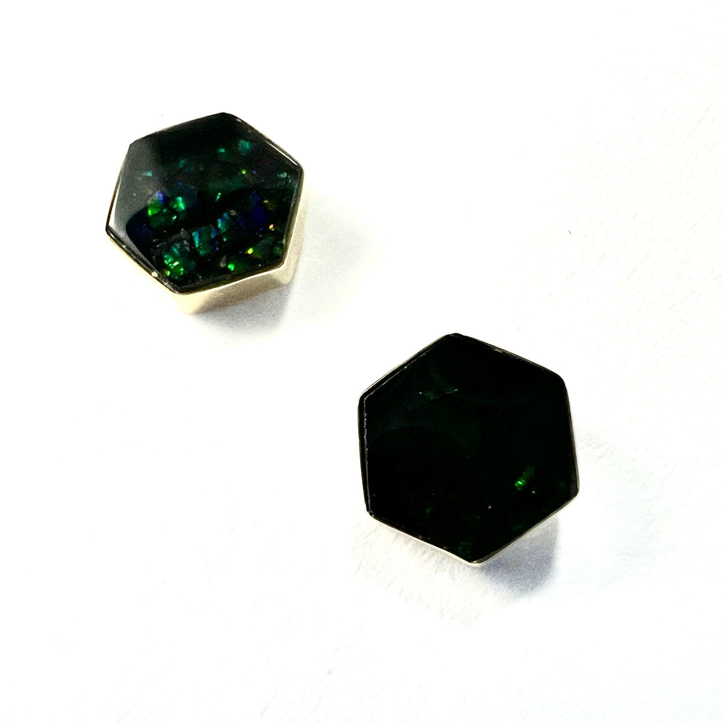 Korite Ammolite 14CT Gold Hexagon Stud Earrings