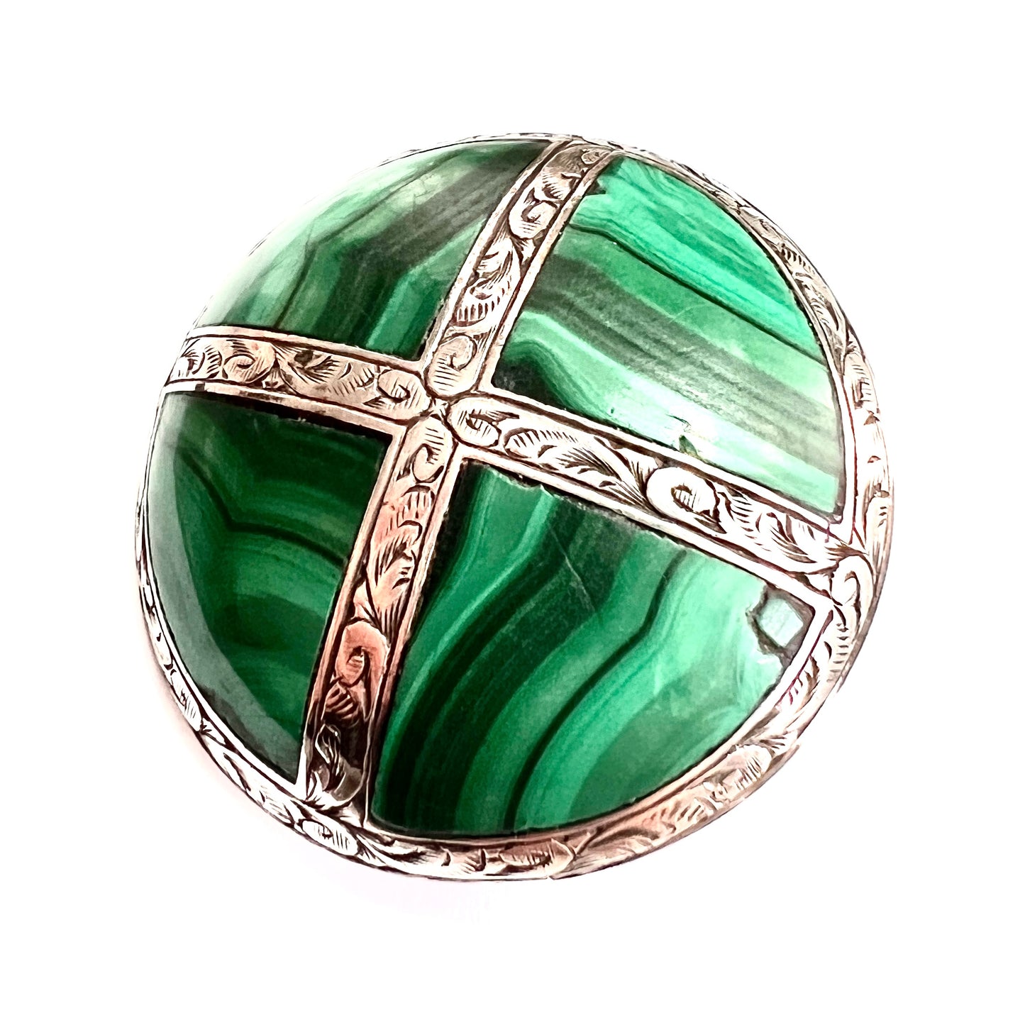 Victorian Scottish Malachite Silver Earrings and Brooch