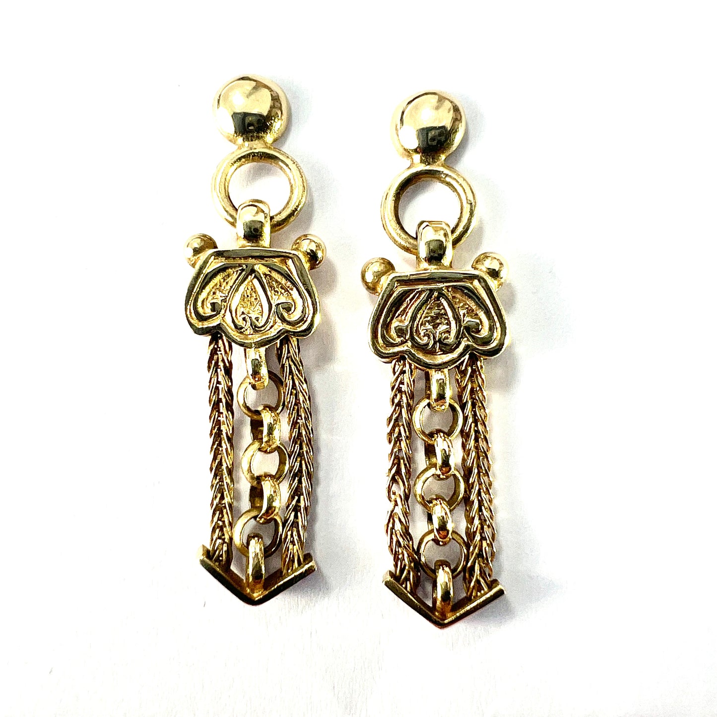 Victorian Style 9CT Gold Foxtail Chain Earrings