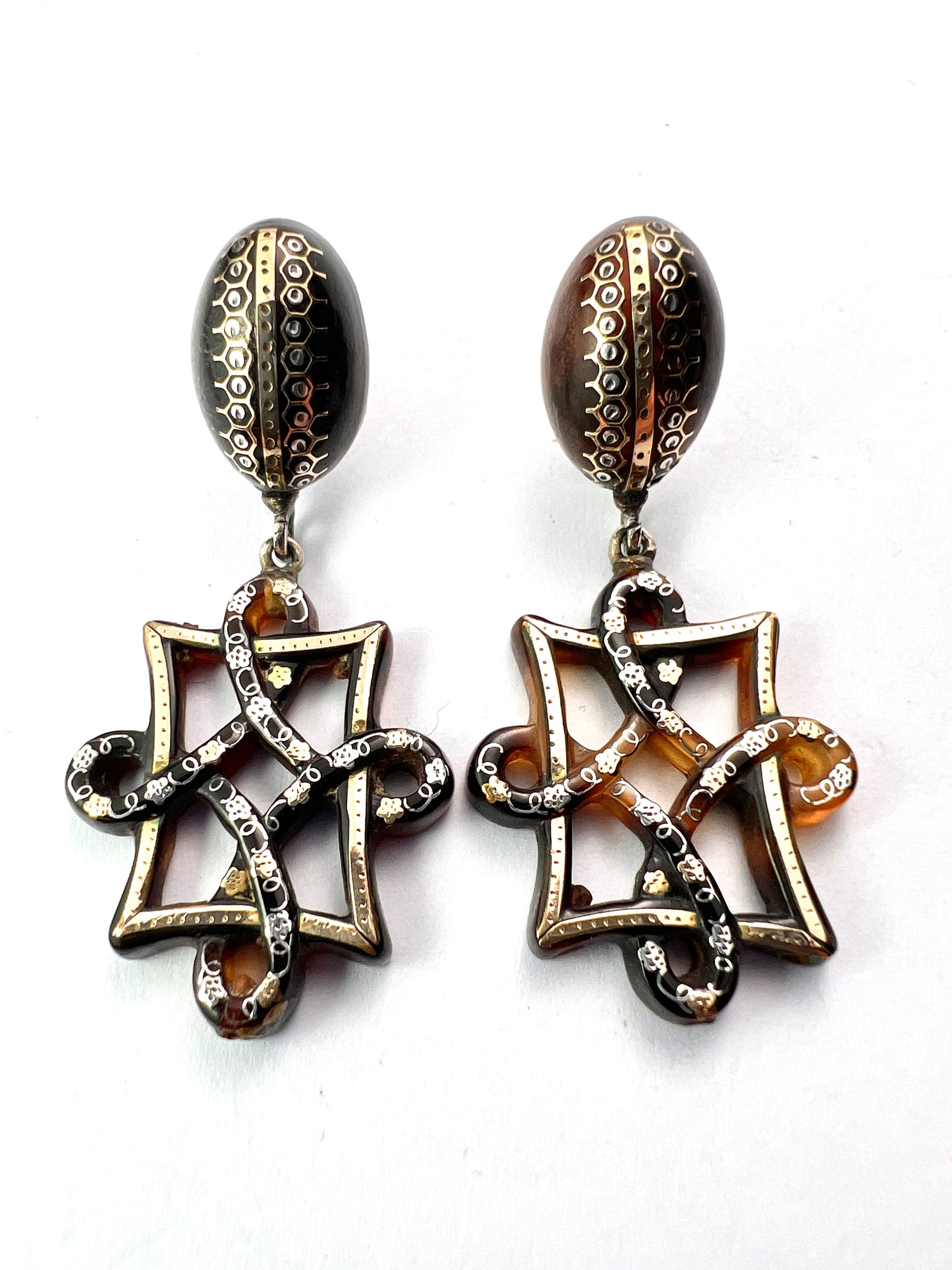 Victorian Gold and Silver Pique Endless Knot Earrings