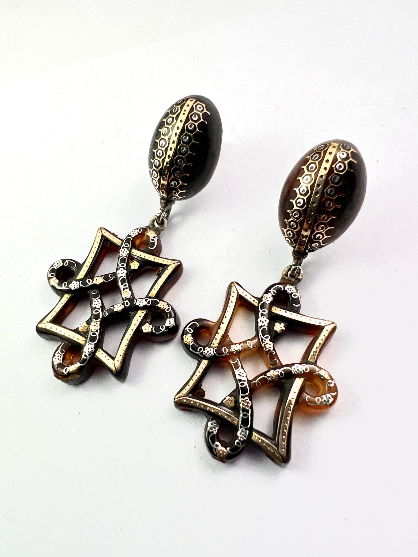 Victorian Gold and Silver Pique Endless Knot Earrings