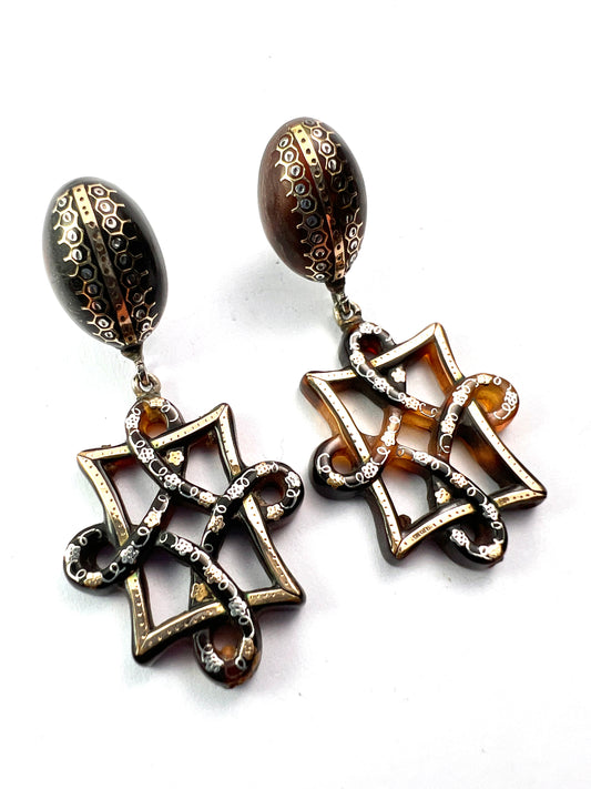 Victorian Gold and Silver Pique Endless Knot Earrings