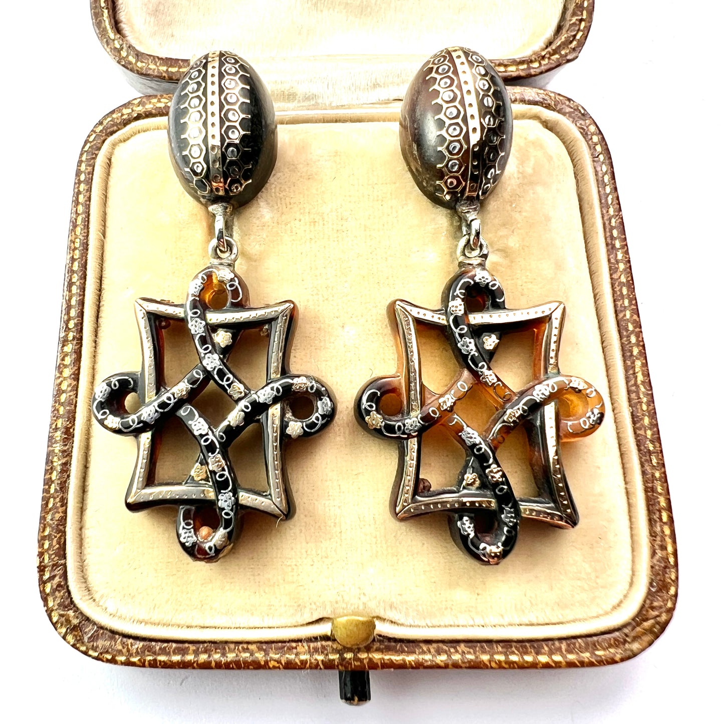 Victorian Gold and Silver Pique Endless Knot Earrings