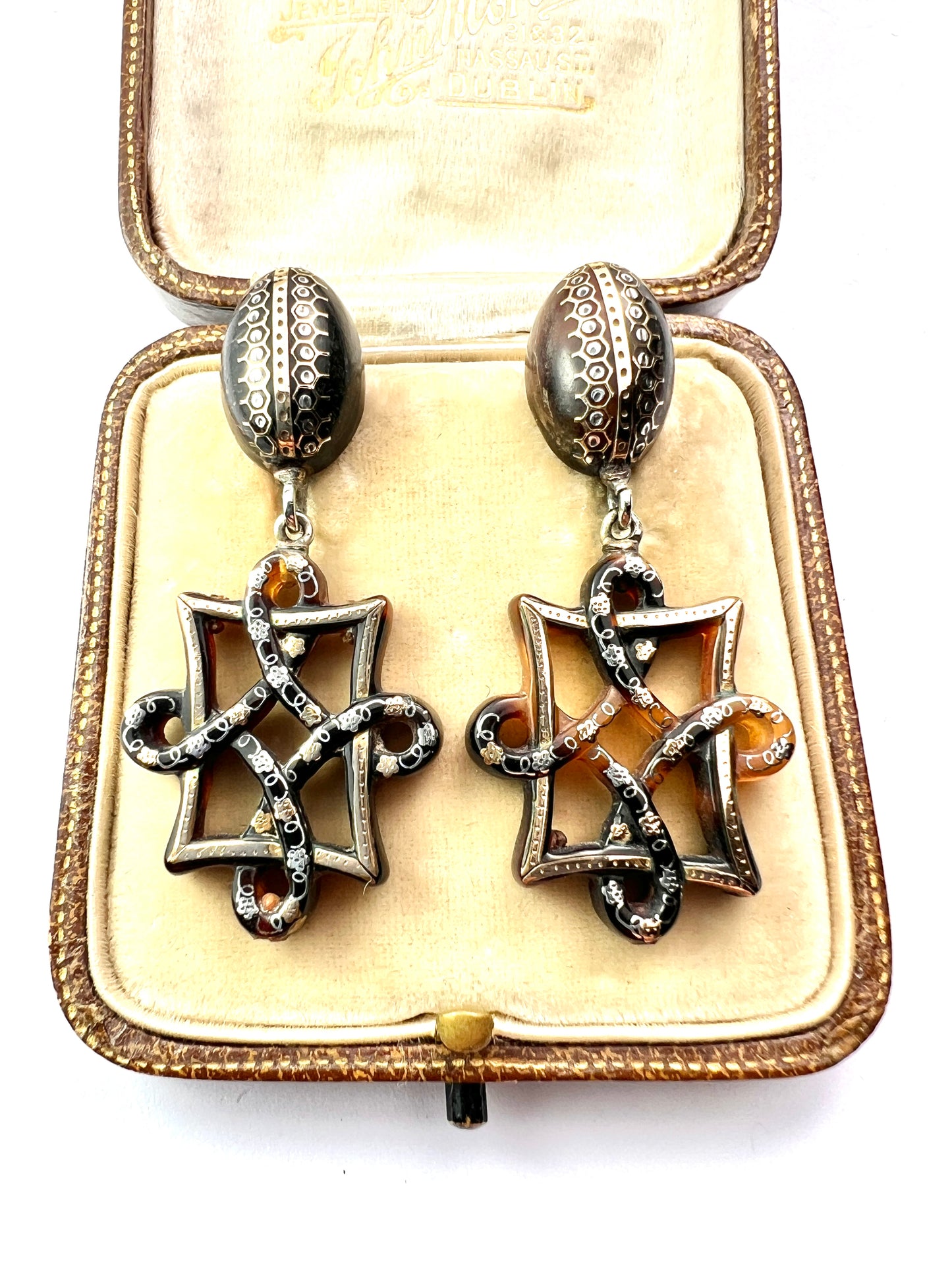 Victorian Gold and Silver Pique Endless Knot Earrings