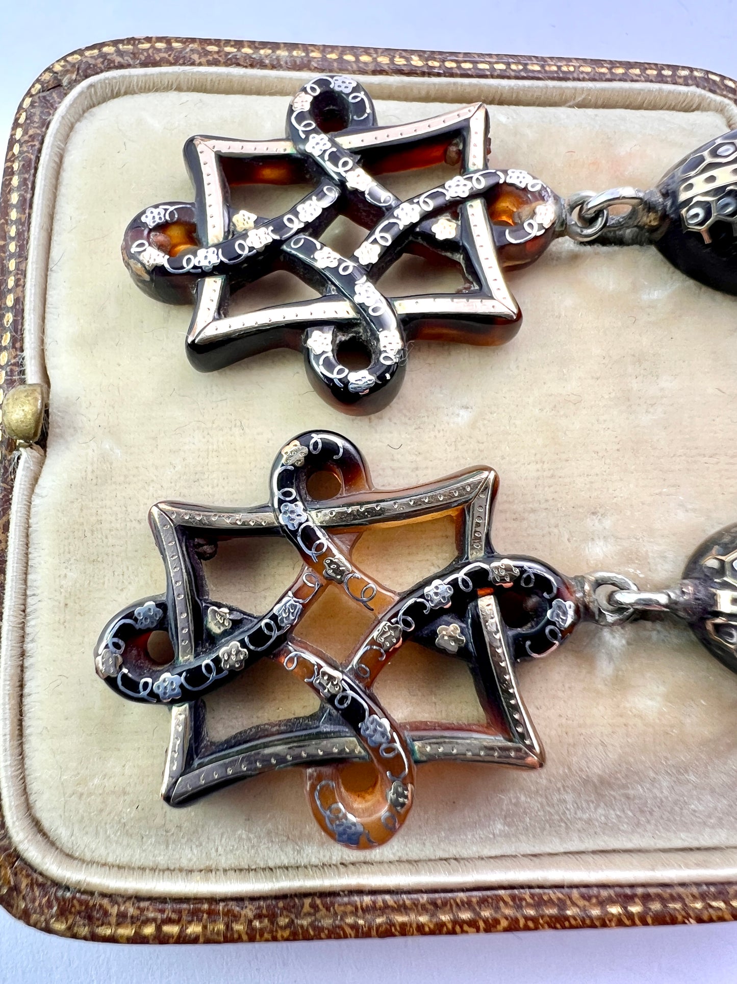Victorian Gold and Silver Pique Endless Knot Earrings