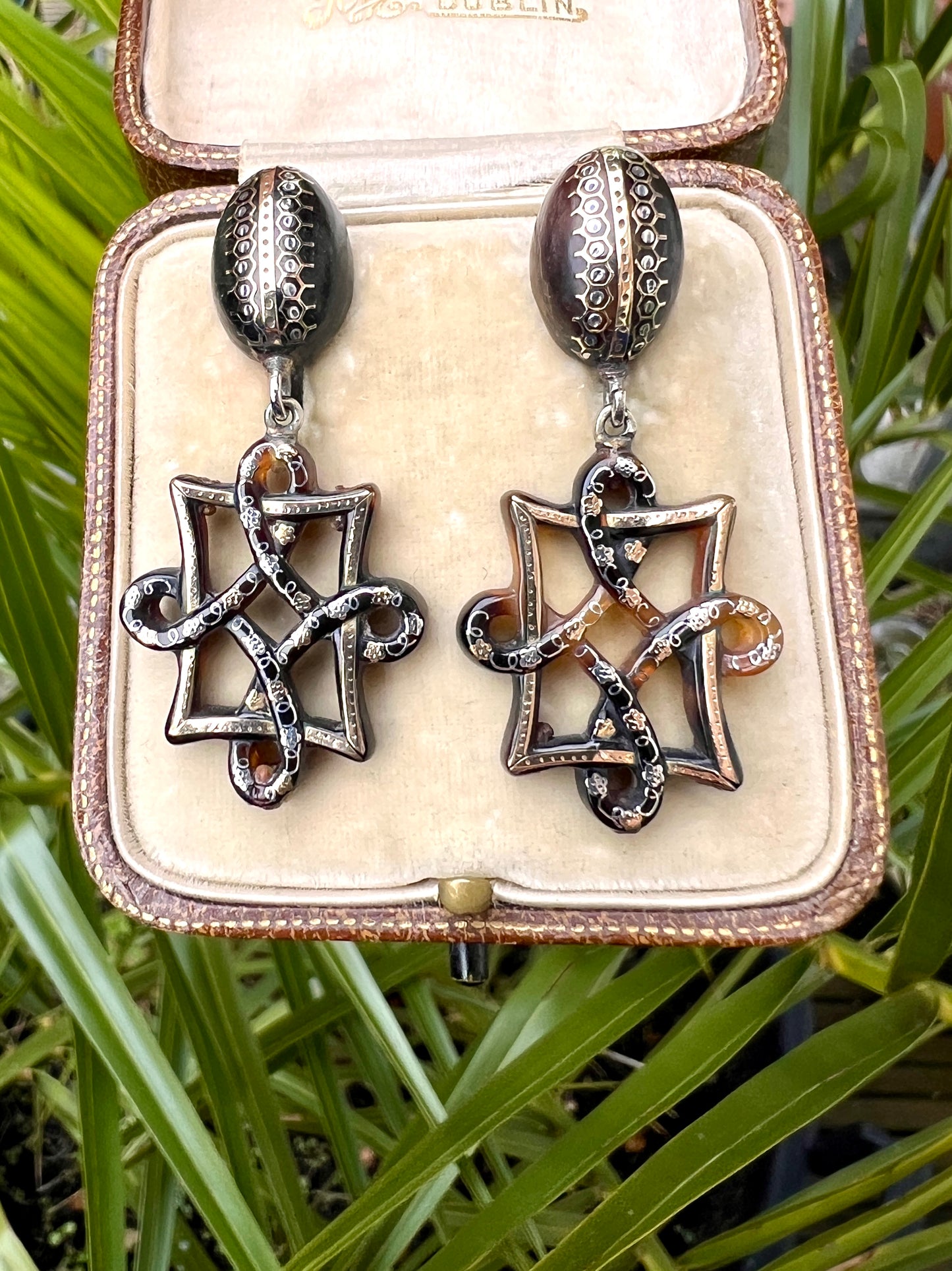 Victorian Gold and Silver Pique Endless Knot Earrings