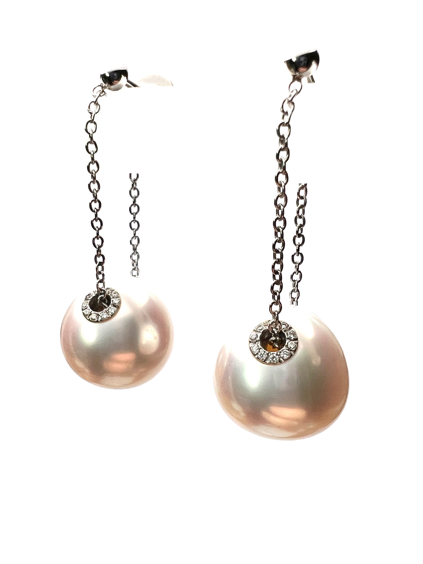 Vintage 18CT Gold Diamond and Pearl Threadthrough Chain Earrings