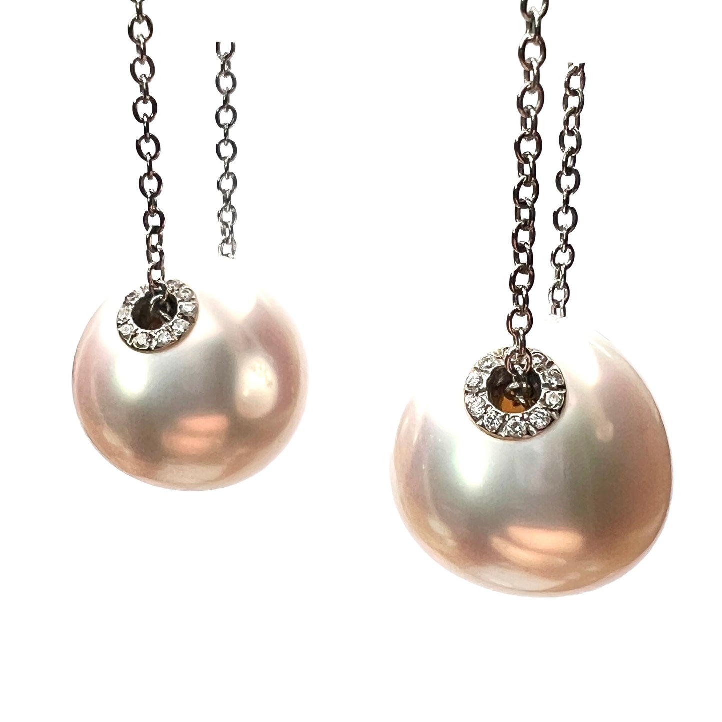 Vintage 18CT Gold Diamond and Pearl Threadthrough Chain Earrings