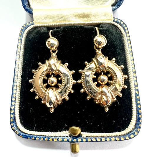 Victorian 9CT Gold Wheel Drop Earrings