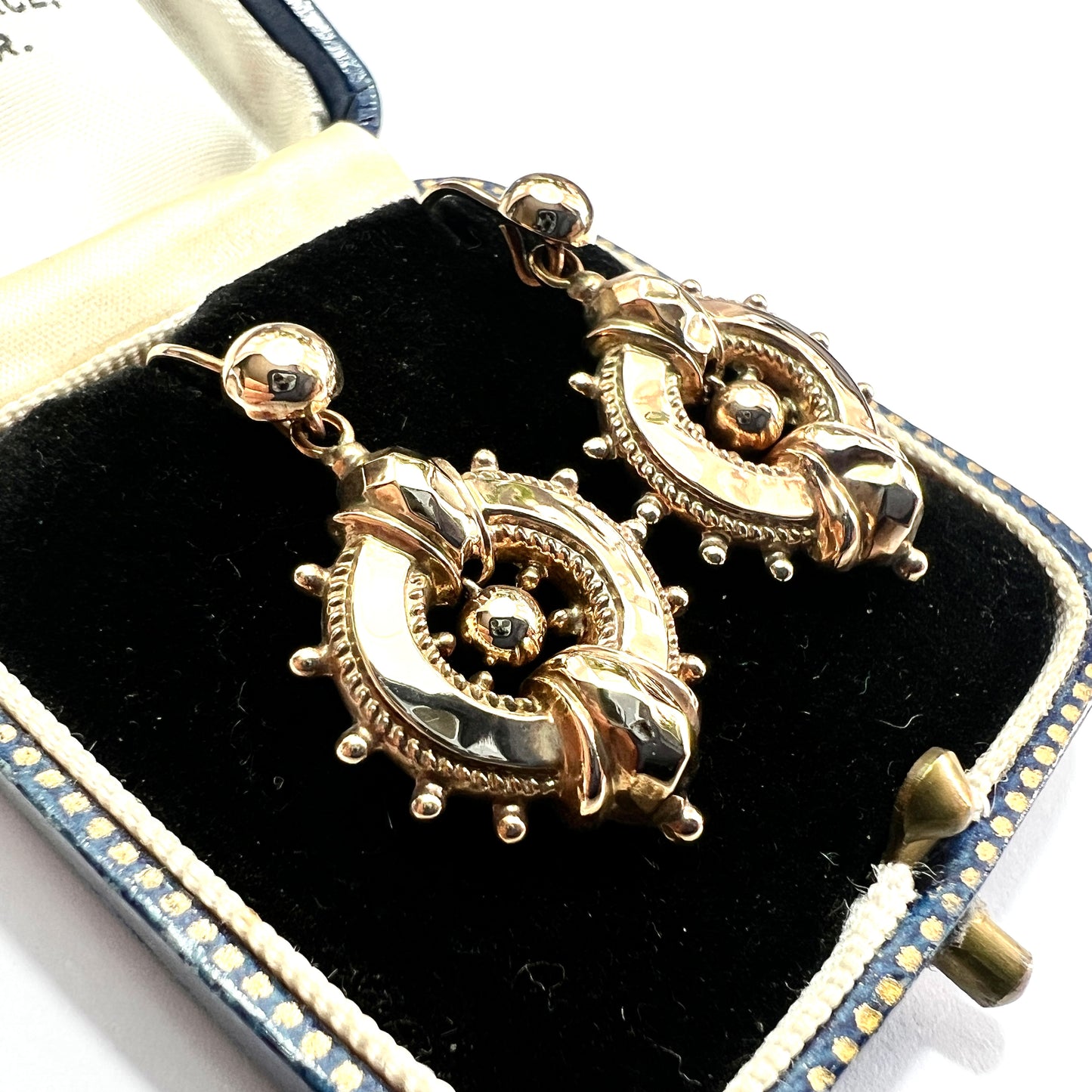 Victorian 9CT Gold Wheel Drop Earrings