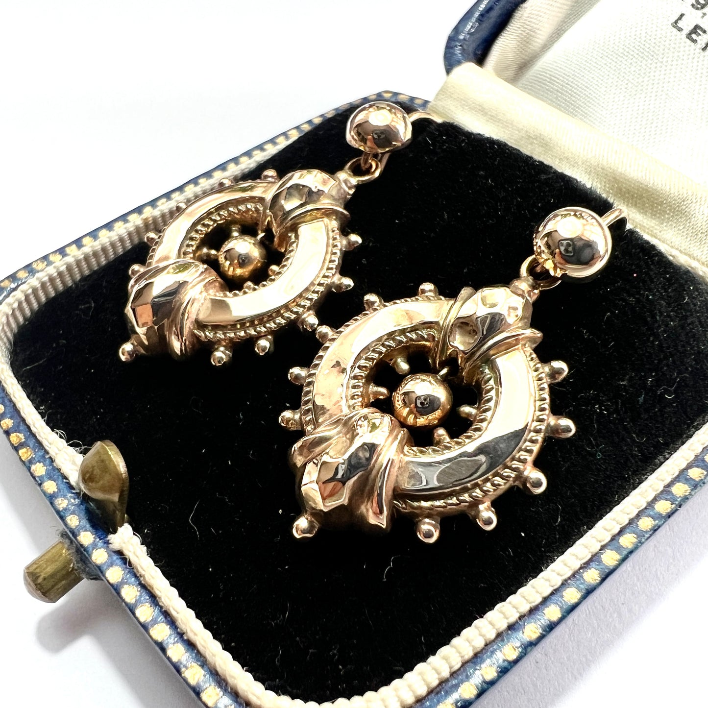 Victorian 9CT Gold Wheel Drop Earrings