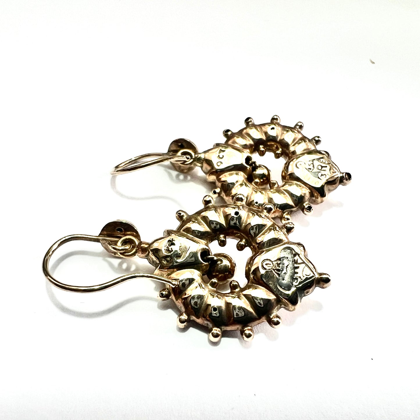 Victorian 9CT Gold Wheel Drop Earrings