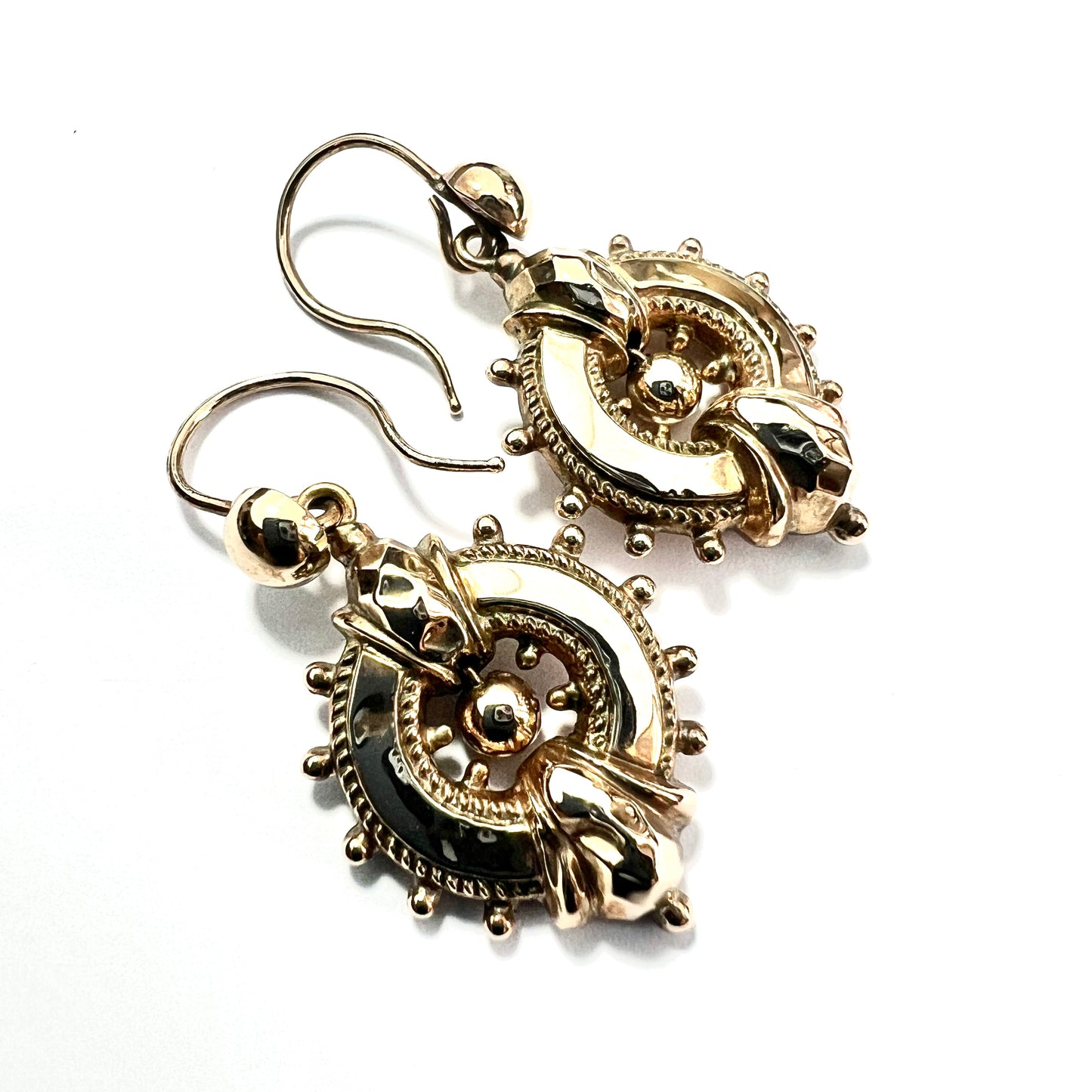 Victorian 9CT Gold Wheel Drop Earrings