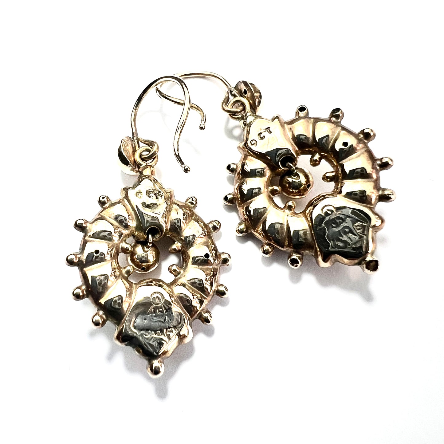 Victorian 9CT Gold Wheel Drop Earrings