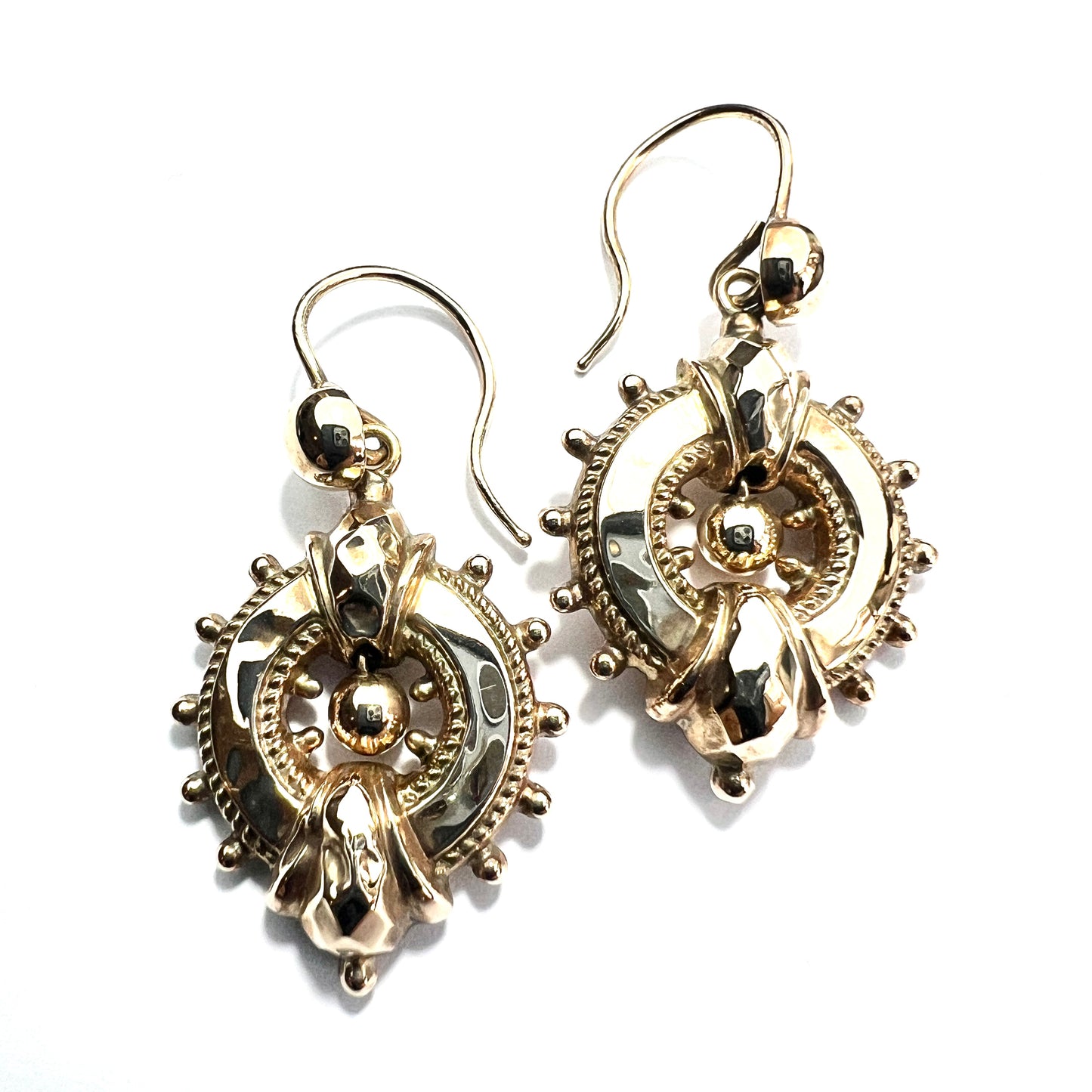 Victorian 9CT Gold Wheel Drop Earrings