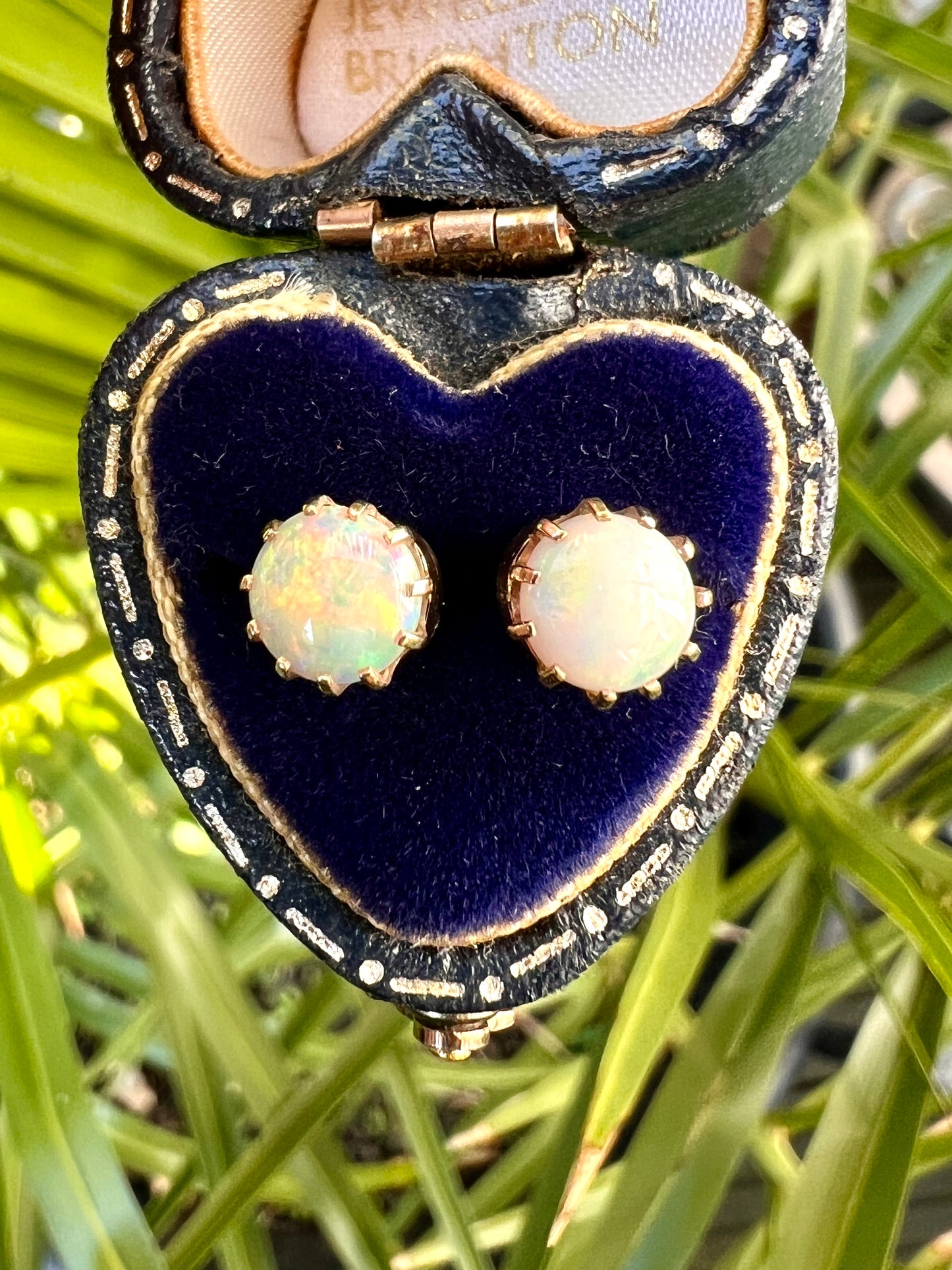 Vintage Gold Opal Crown Stud Earrings