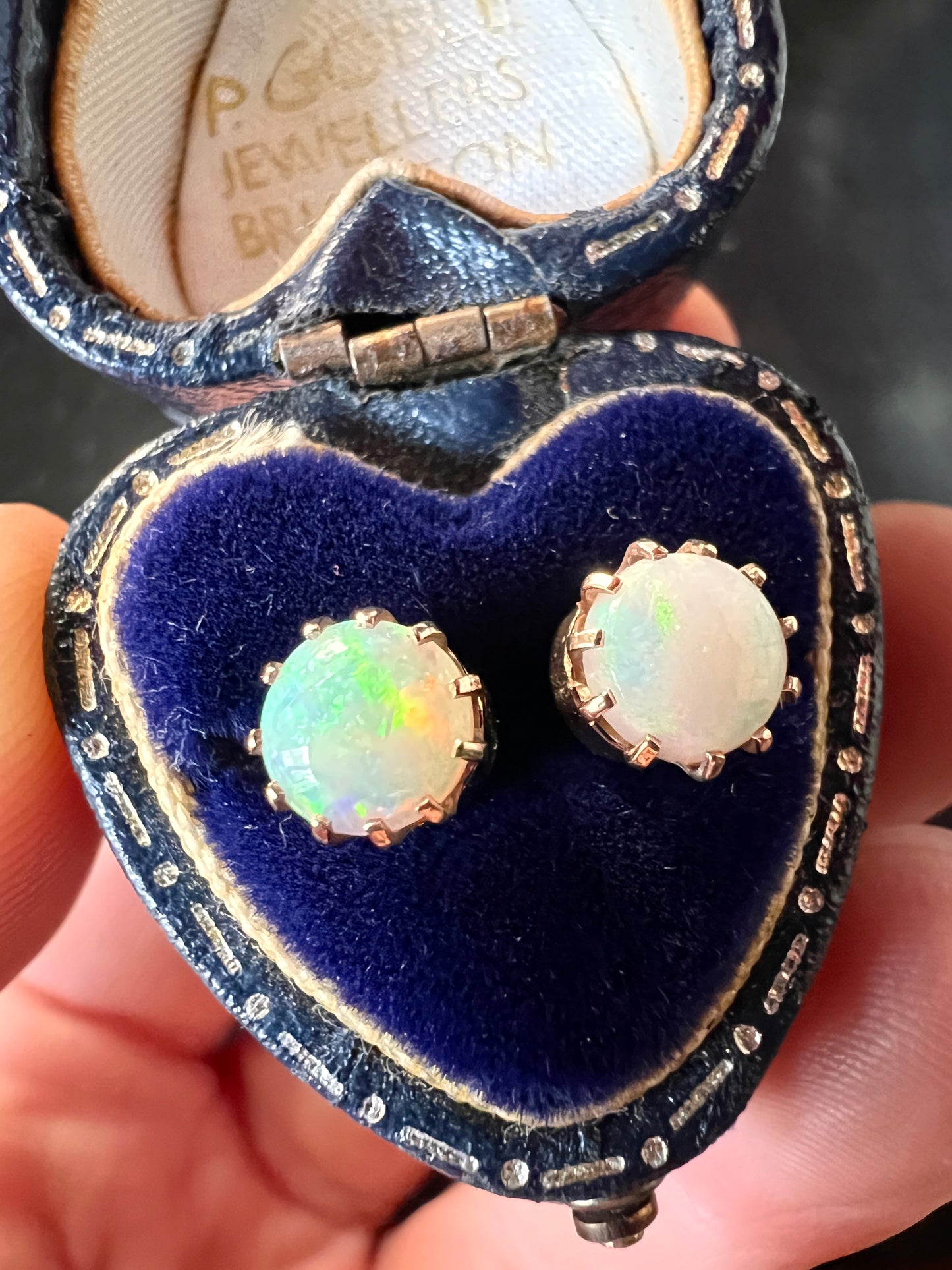 Vintage Gold Opal Crown Stud Earrings