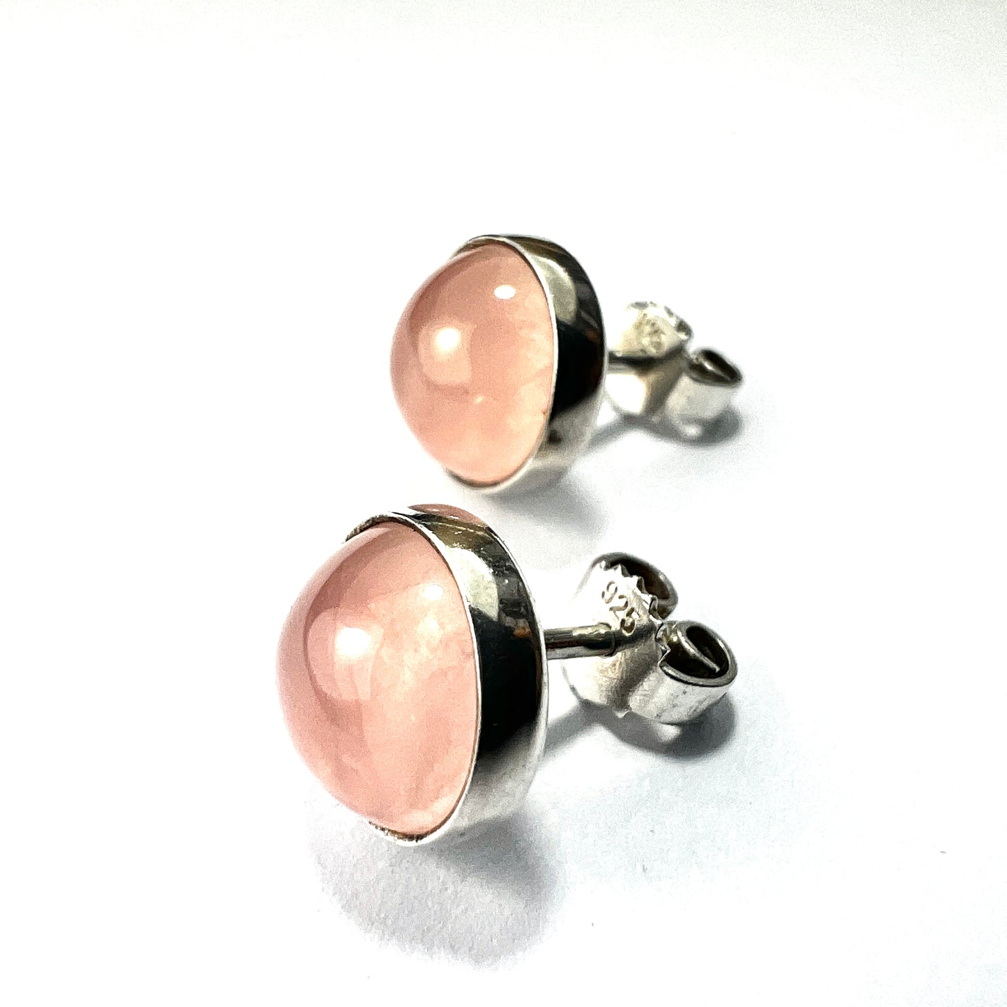 Vintage Rose Quartz Silver Danish Modernist Stud Earrings by Niels Erik From