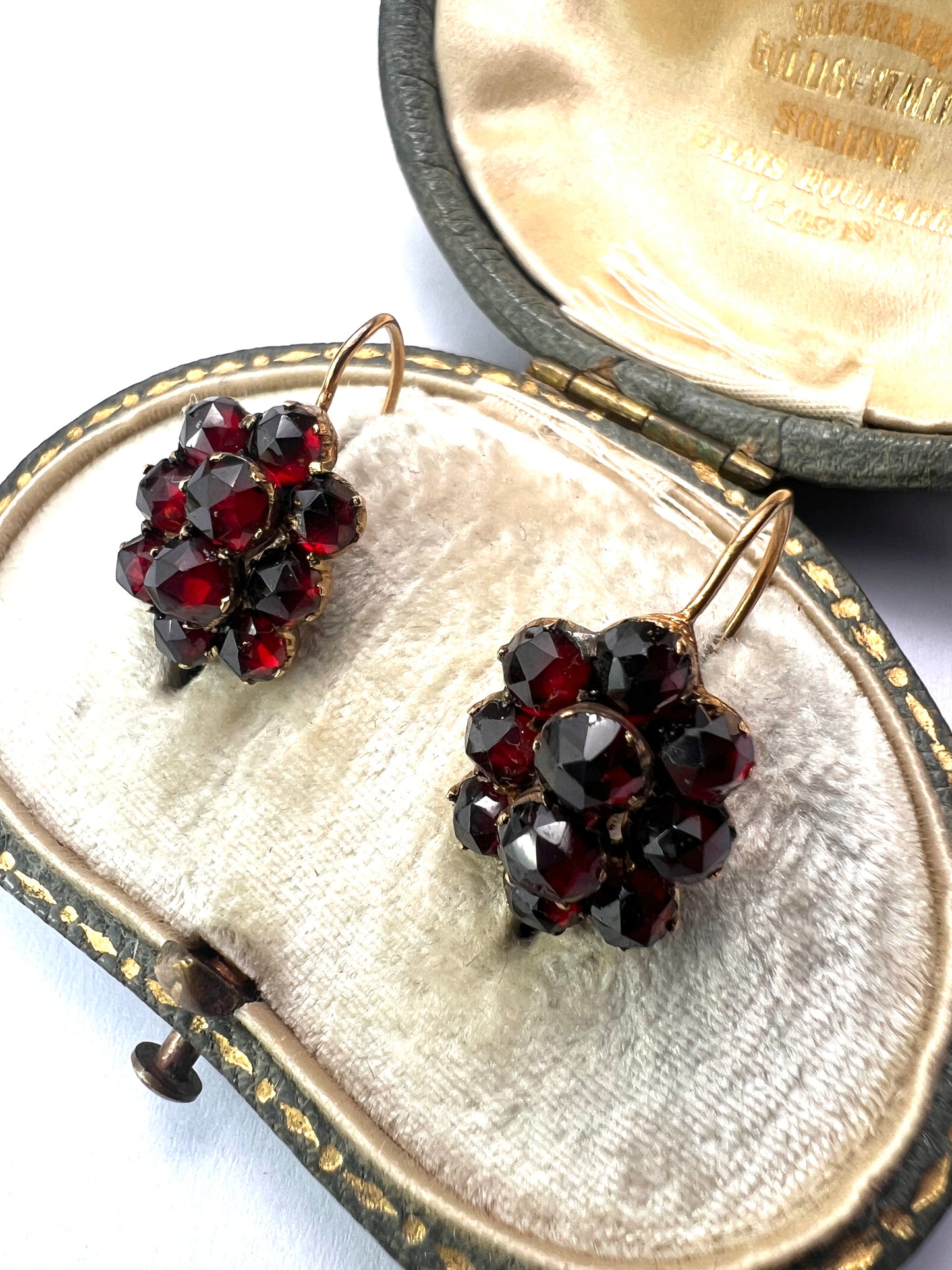 Victorian Gold Bohemian Garnet Cluster Earrings