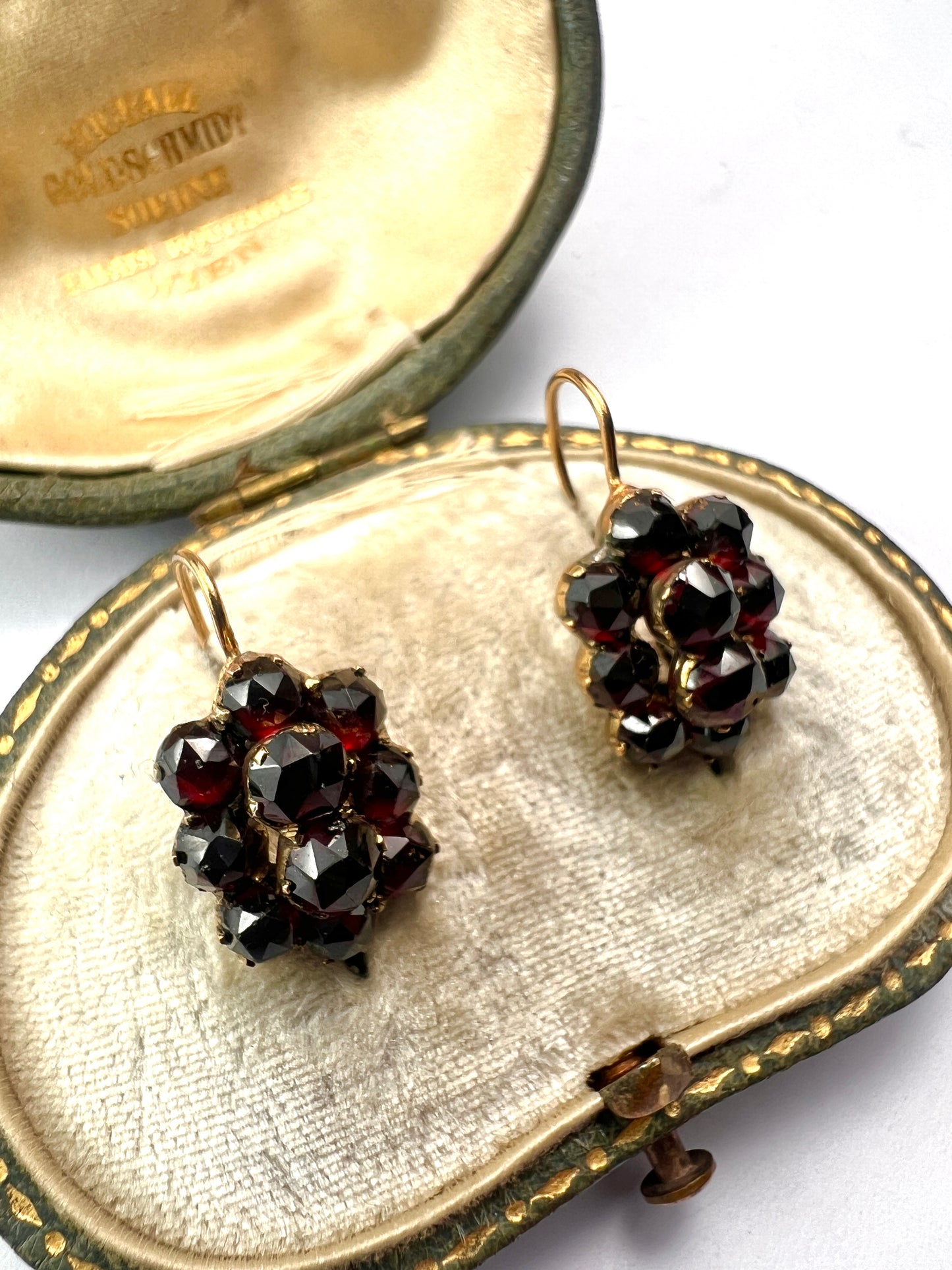 Victorian Gold Bohemian Garnet Cluster Earrings