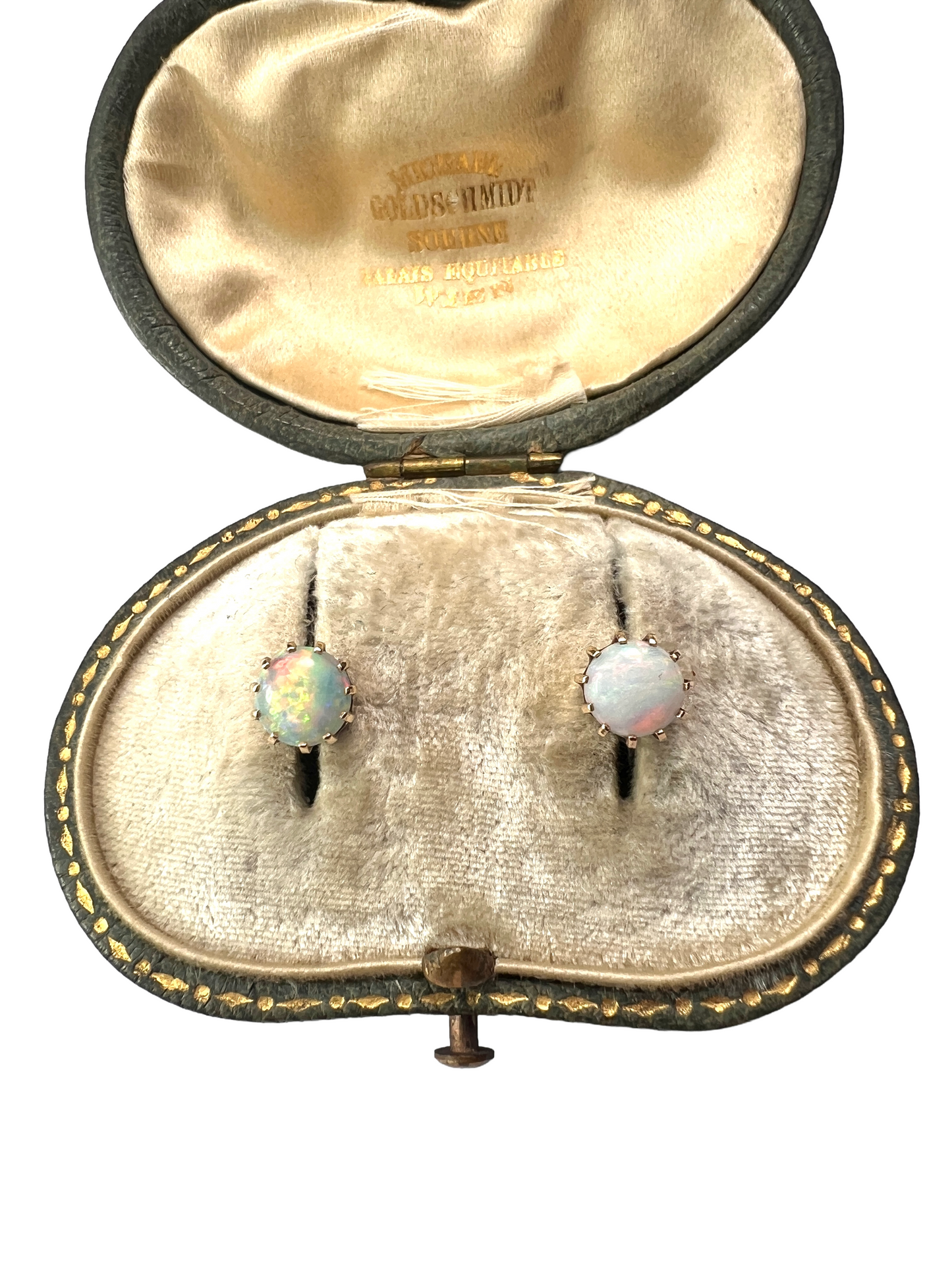 Vintage Gold Opal Crown Stud Earrings