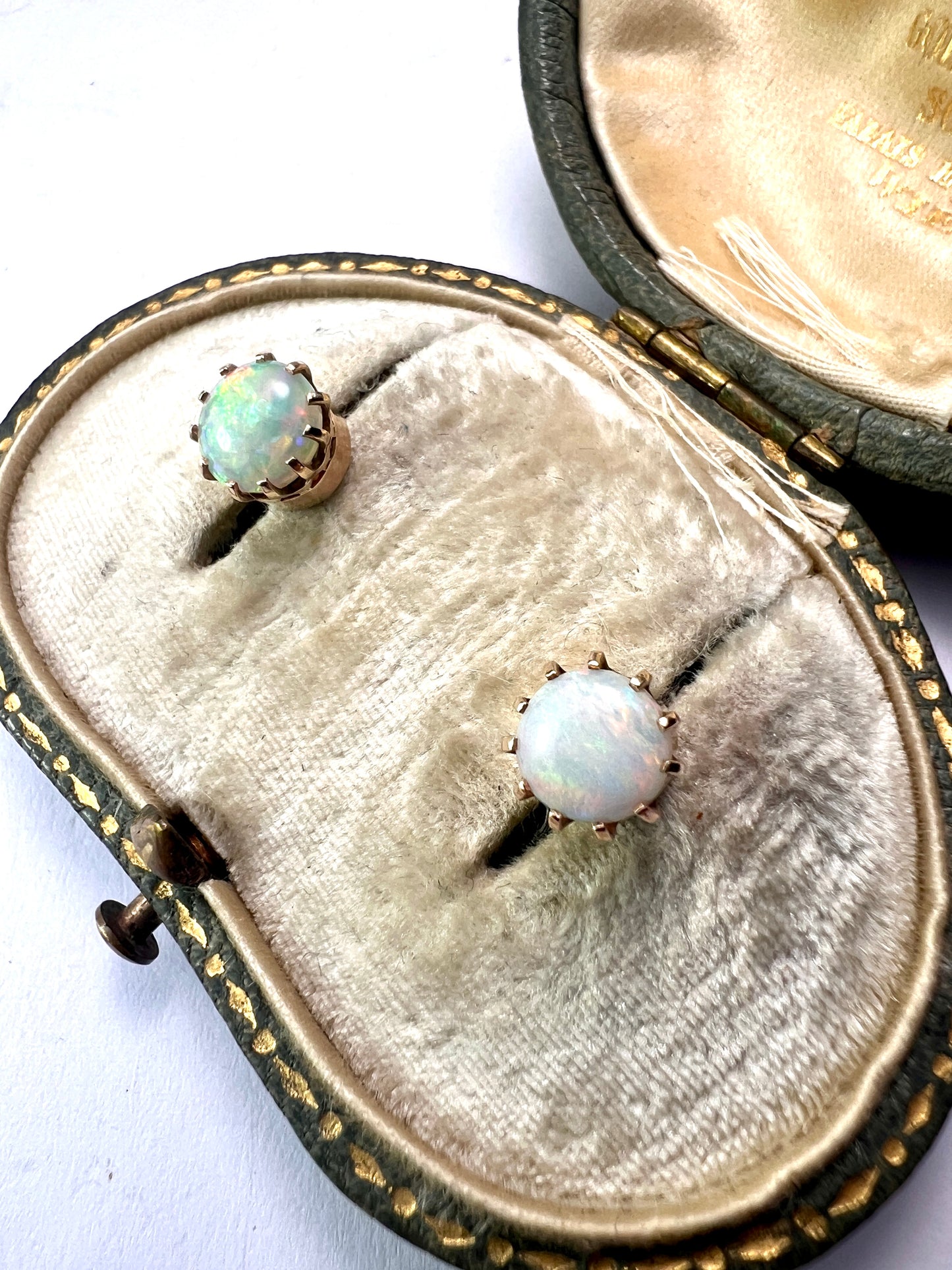 Vintage Gold Opal Crown Stud Earrings