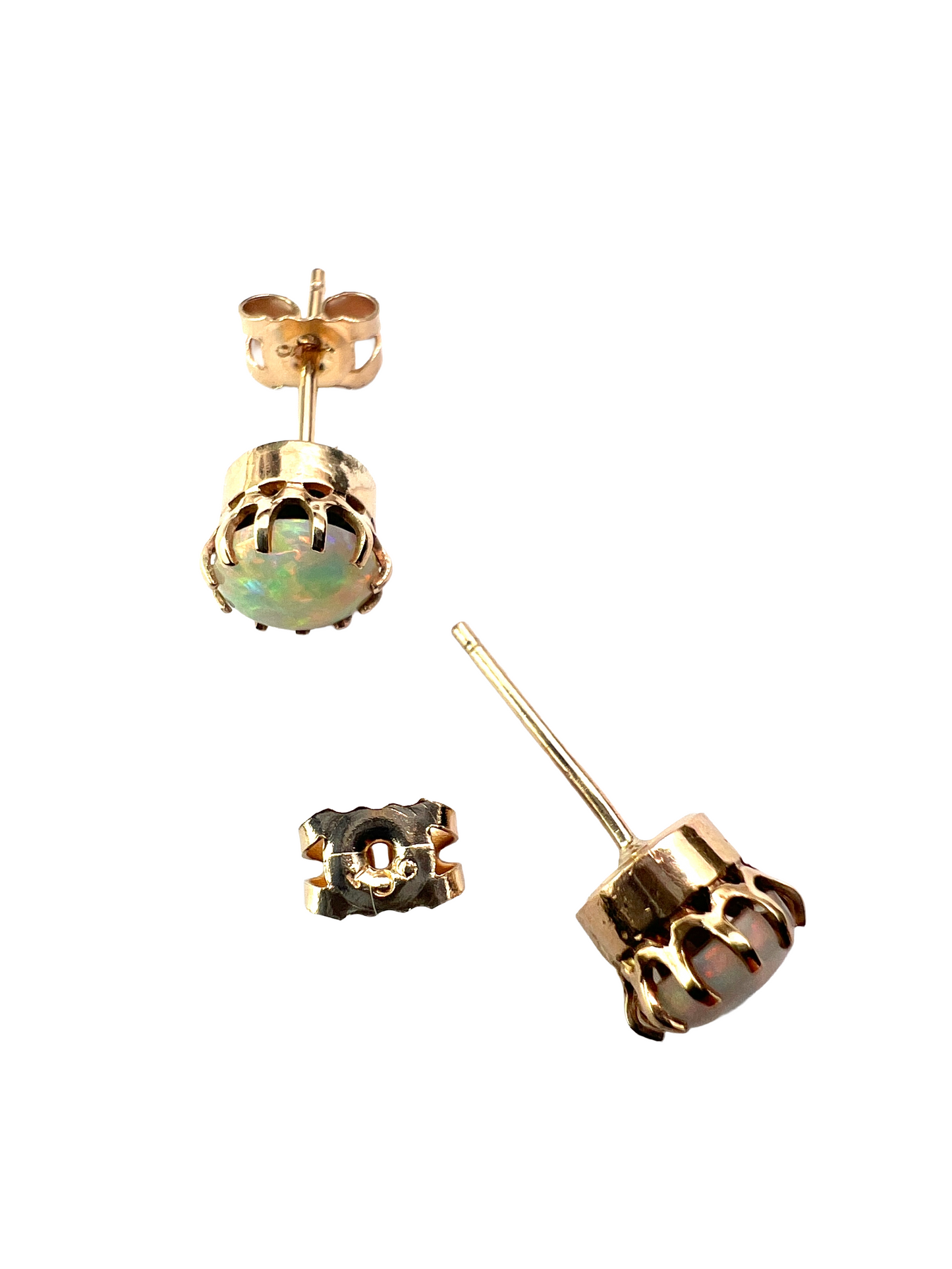 Vintage Gold Opal Crown Stud Earrings
