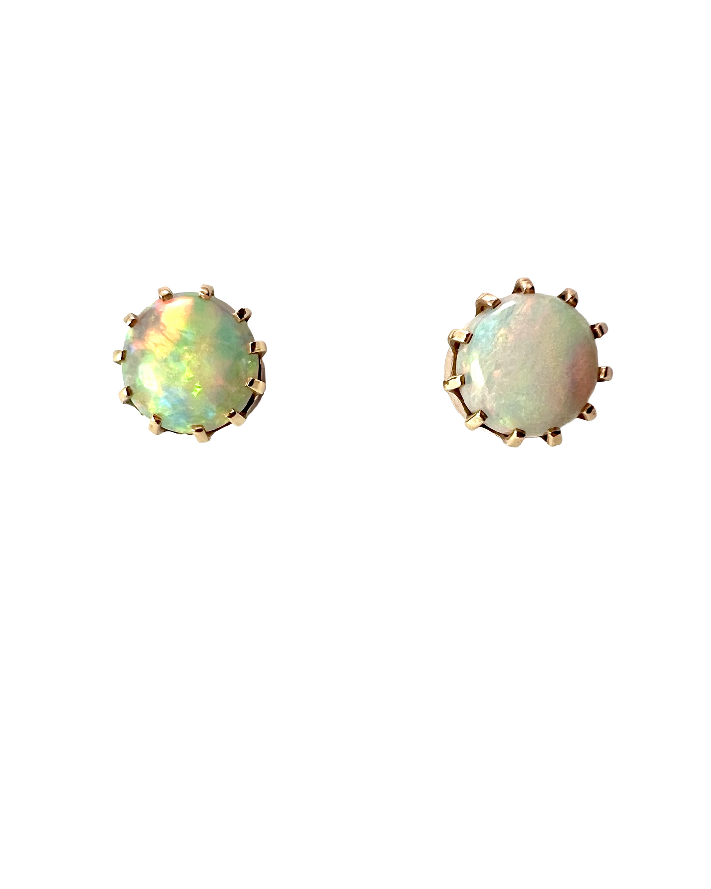Vintage Gold Opal Crown Stud Earrings