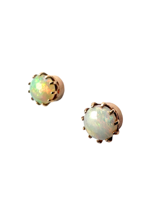 Vintage Gold Opal Crown Stud Earrings