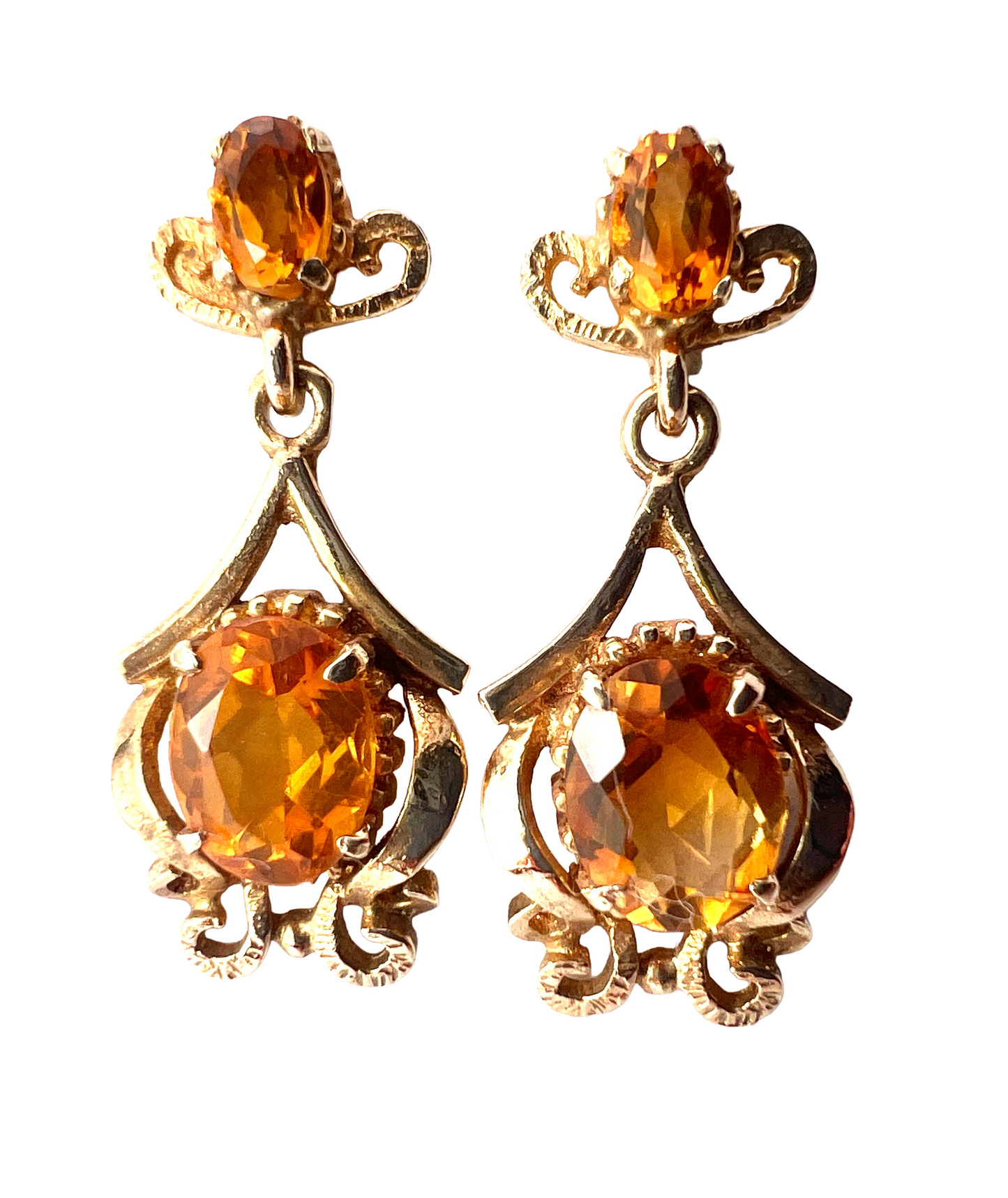 Vintage Ornate 9CT Gold Citrine Earrings
