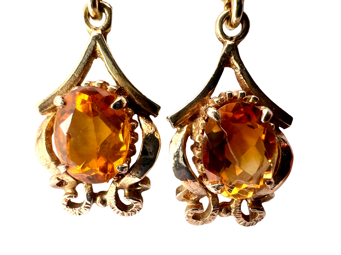 Vintage Ornate 9CT Gold Citrine Earrings