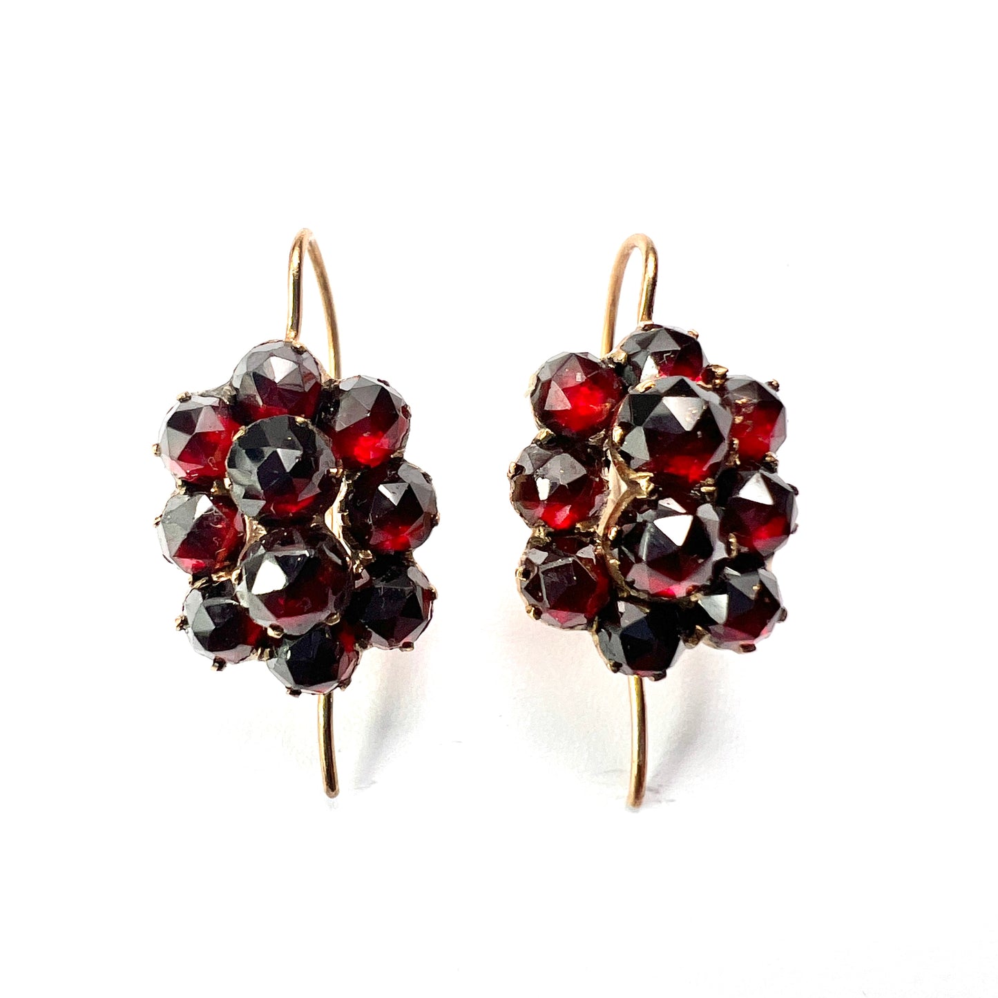 Victorian Gold Bohemian Garnet Cluster Earrings