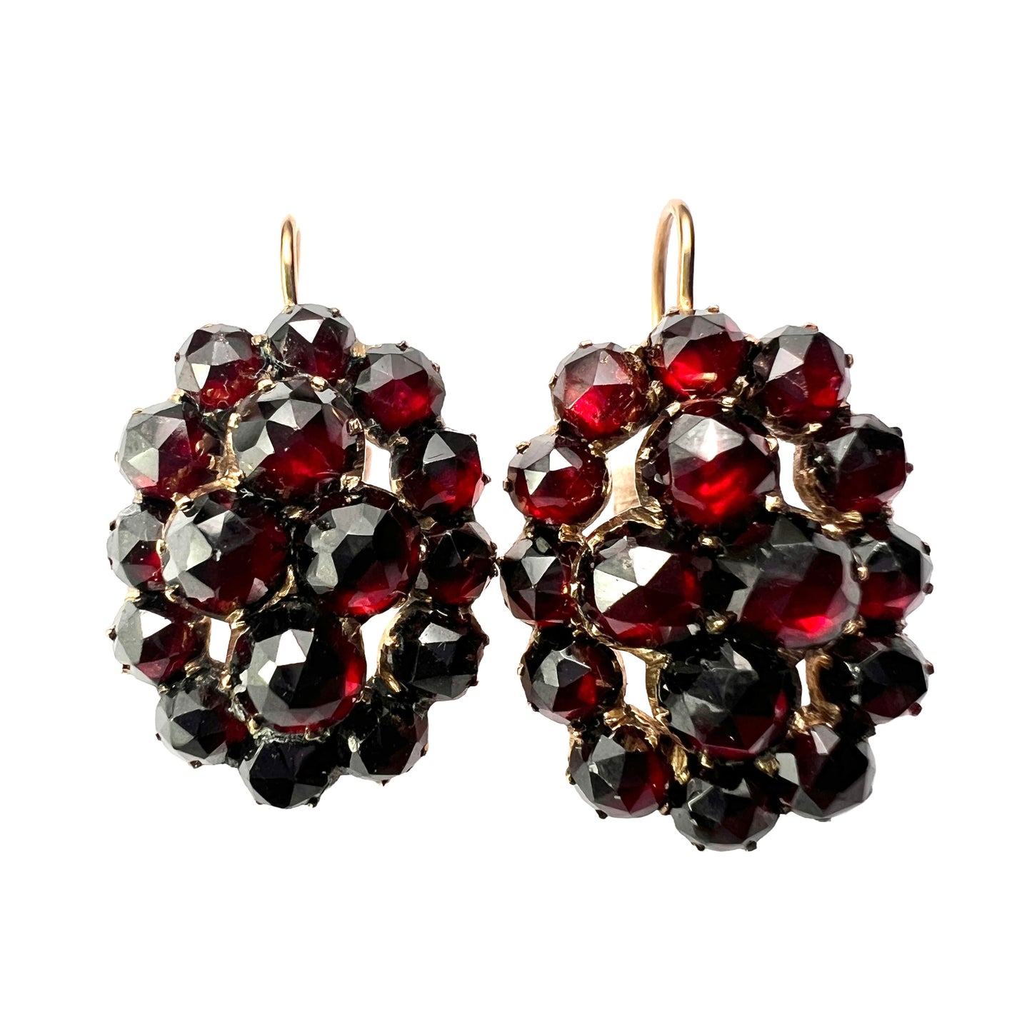 Large Victorian Gold Bohemian Garnet Cluster Earrings