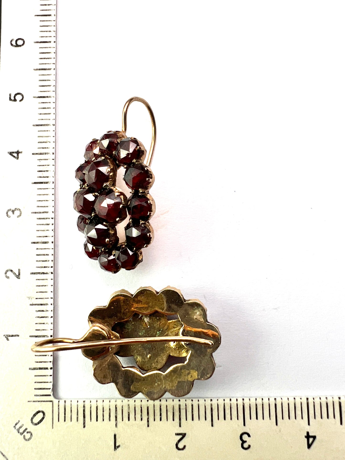 Large Victorian Gold Bohemian Garnet Cluster Earrings