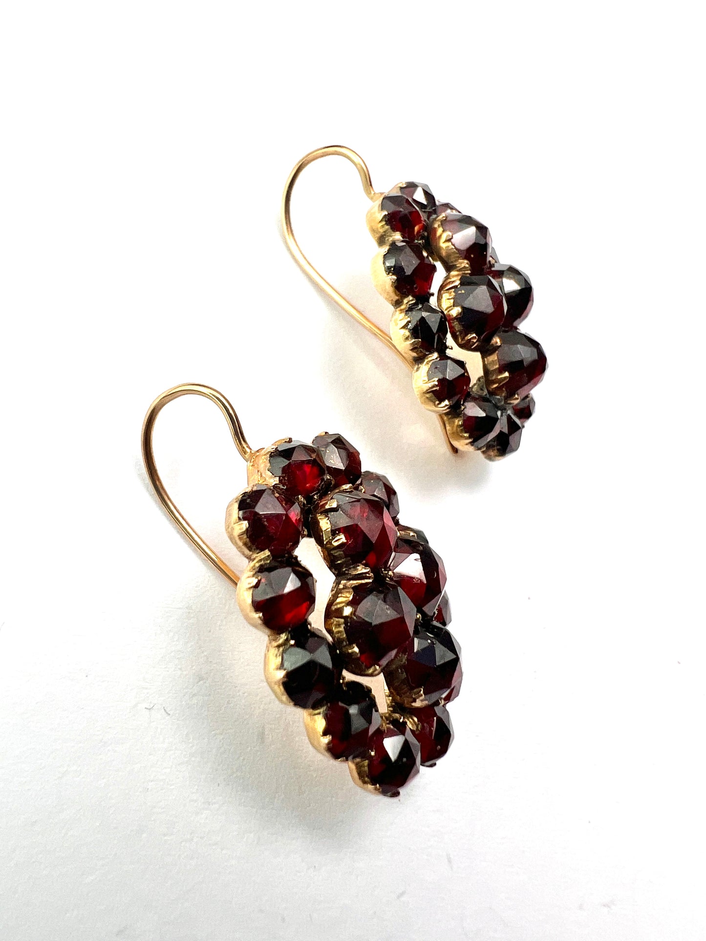 Large Victorian Gold Bohemian Garnet Cluster Earrings