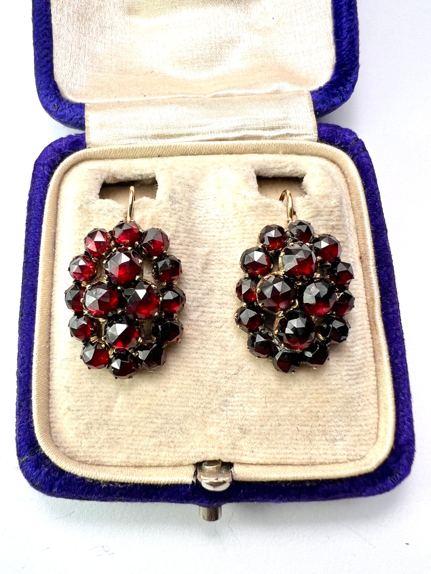 Large Victorian Gold Bohemian Garnet Cluster Earrings
