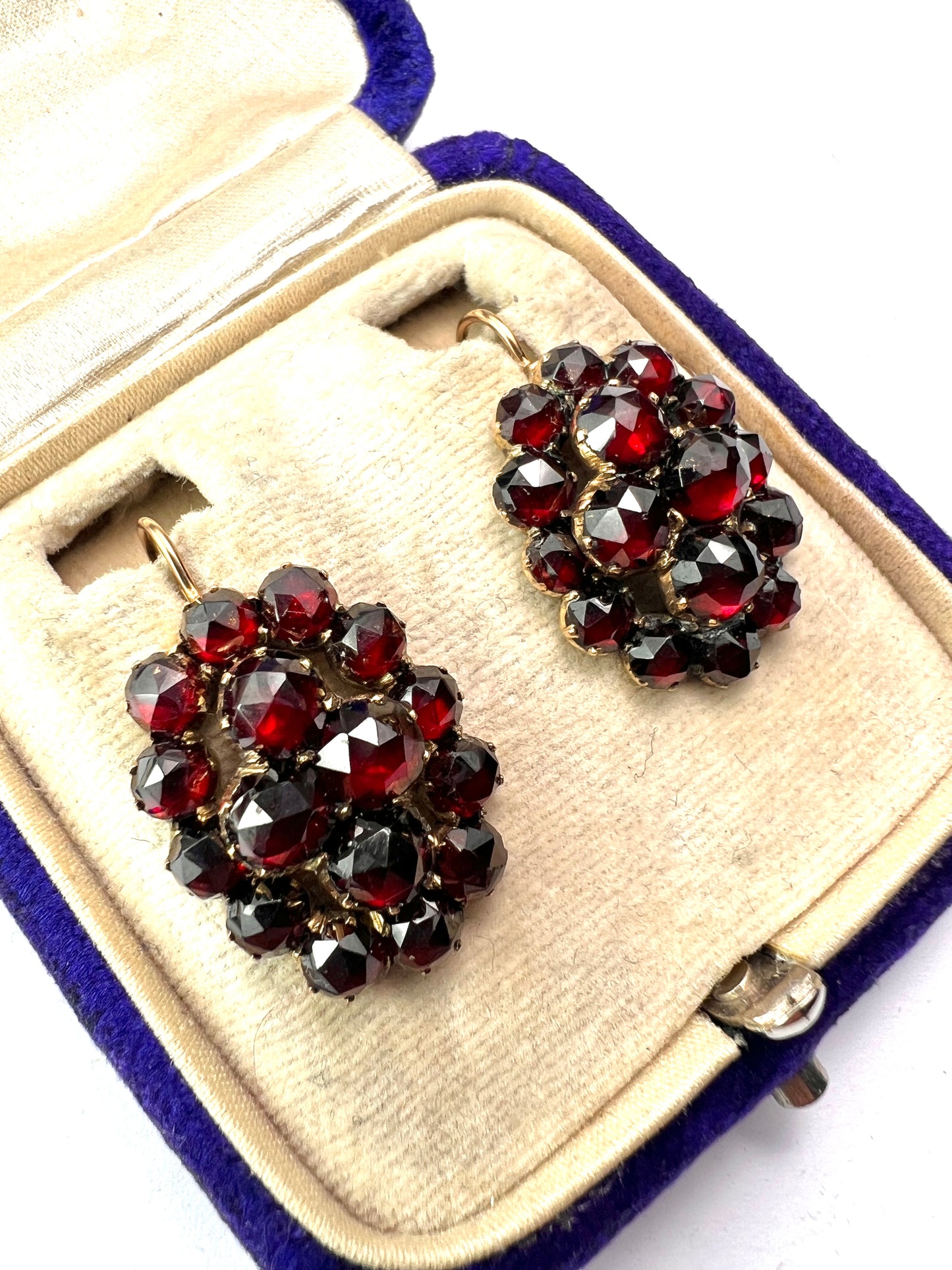 Large Victorian Gold Bohemian Garnet Cluster Earrings