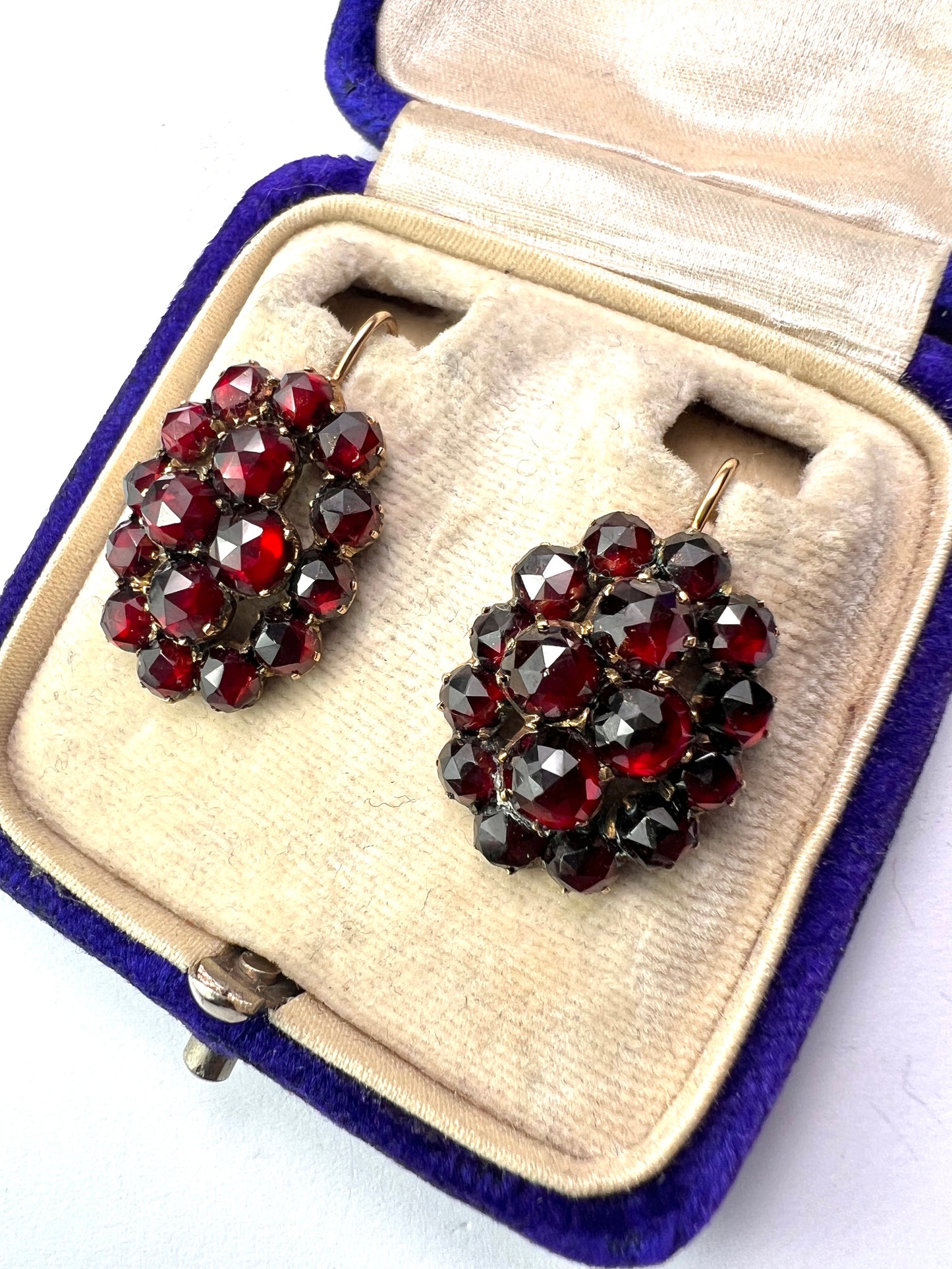 Large Victorian Gold Bohemian Garnet Cluster Earrings