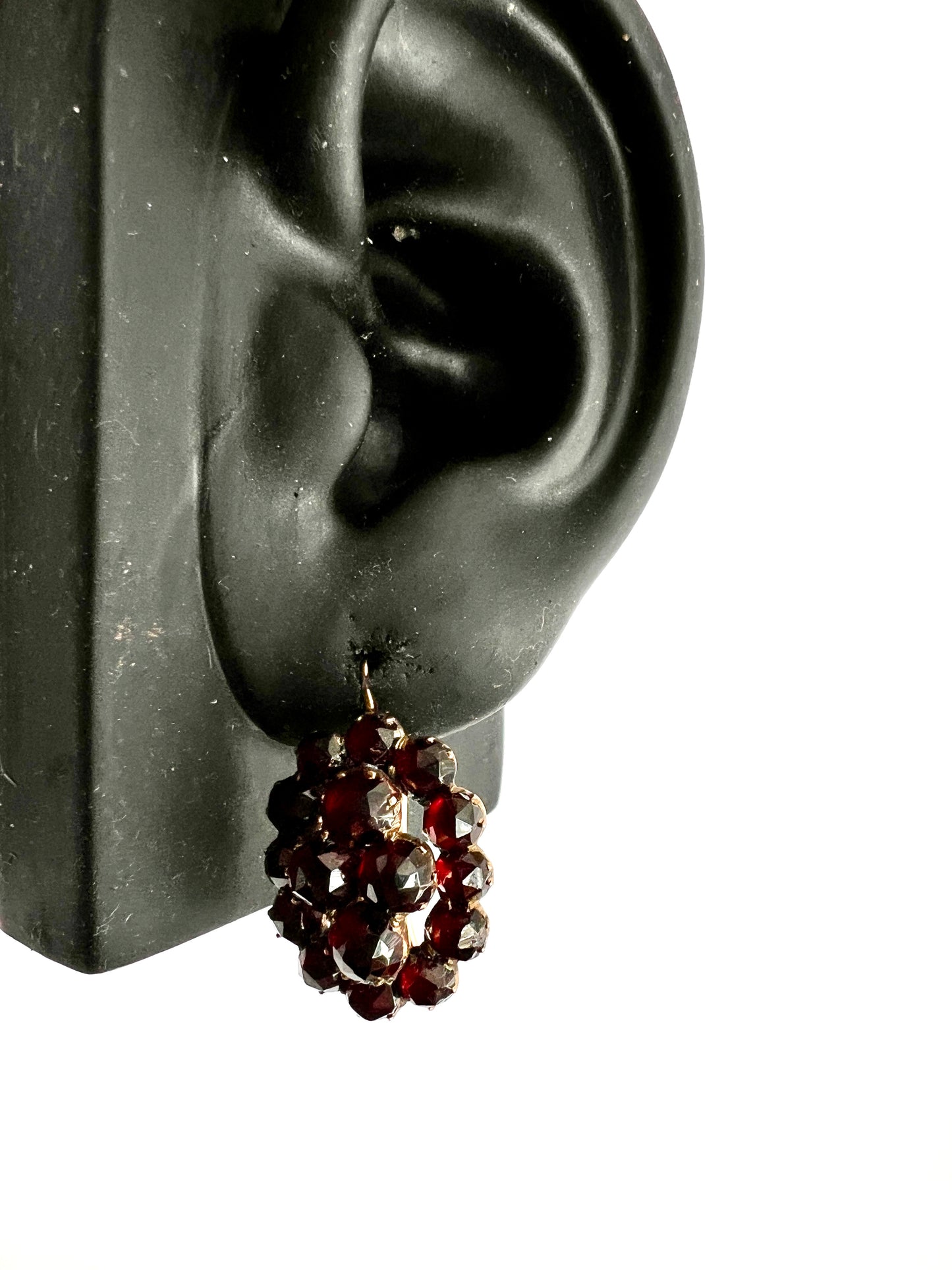 Large Victorian Gold Bohemian Garnet Cluster Earrings