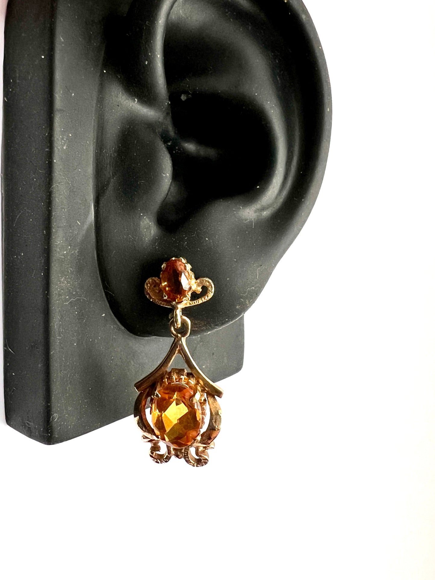 Vintage Ornate 9CT Gold Citrine Earrings